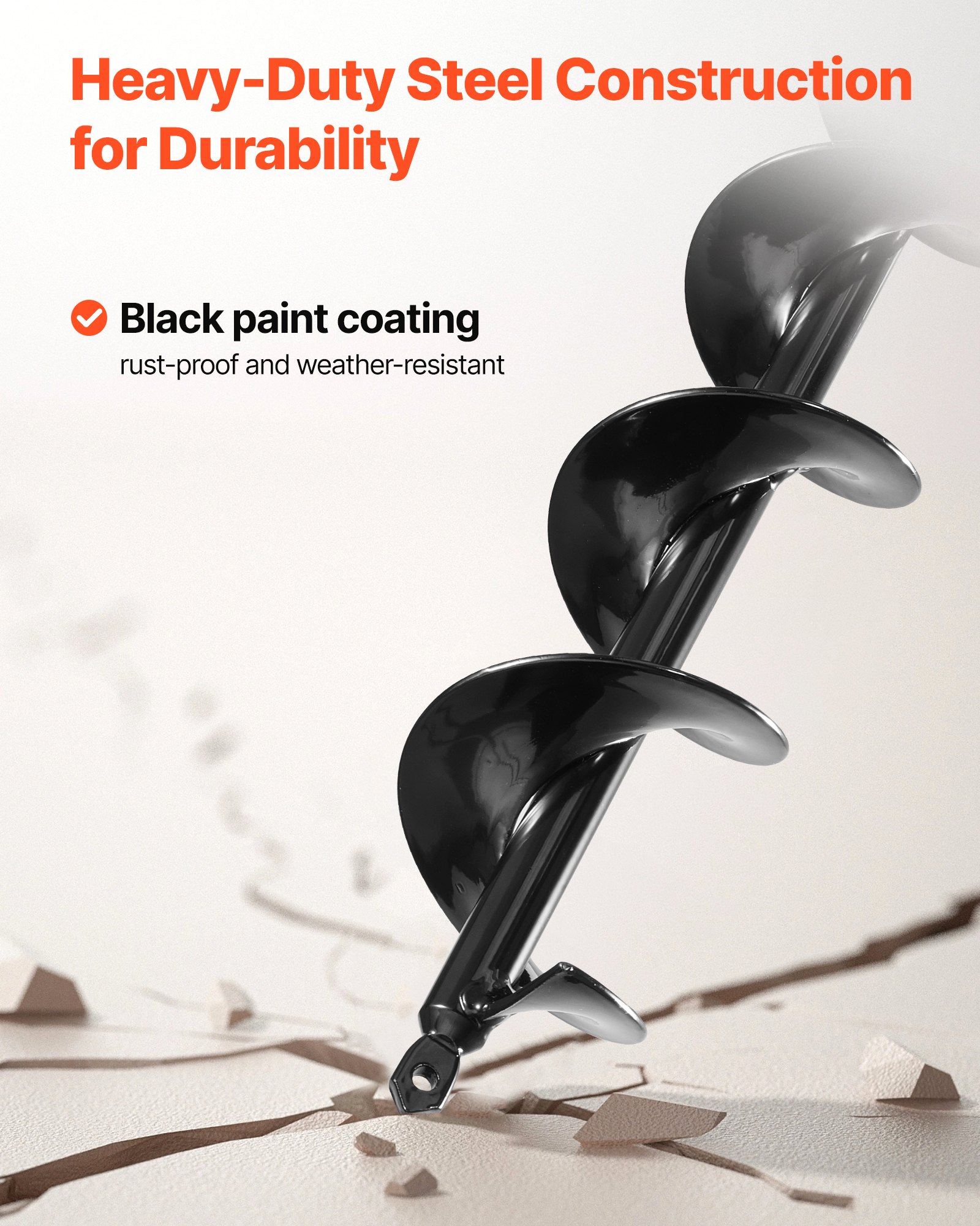 VEVOR Broca Helicoidal para Plantar Ø 80 x 600 mm para Taladros con Punta Hexagonal de 10 mm, Herramienta Robusta para Plantar Bulbos, Accesorios para Perforar Agujeros en Jardines y Cercas, Negro