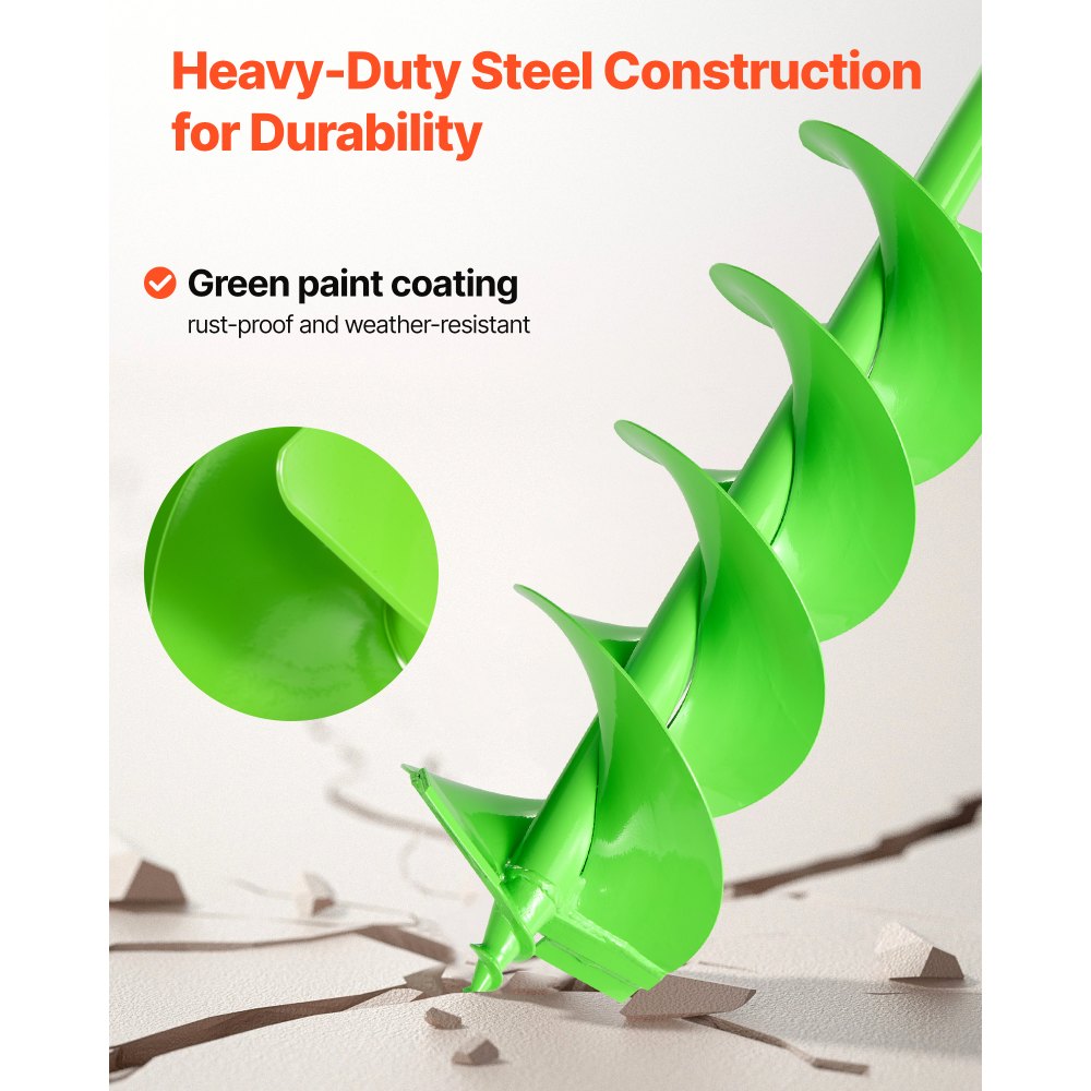 VEVOR Broca Helicoidal para Plantar Ø 80 x 790 mm Compatible con Taladros de 20 mm de Diámetro Interior, Herramienta para Plantar Bulbos, Accesorios para Perforar Postes y Cercas de Jardín, Verde