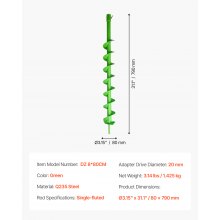 VEVOR Broca Helicoidal de Ø 80 x 790 mm Herramienta para Plantar Bulbos, Verde