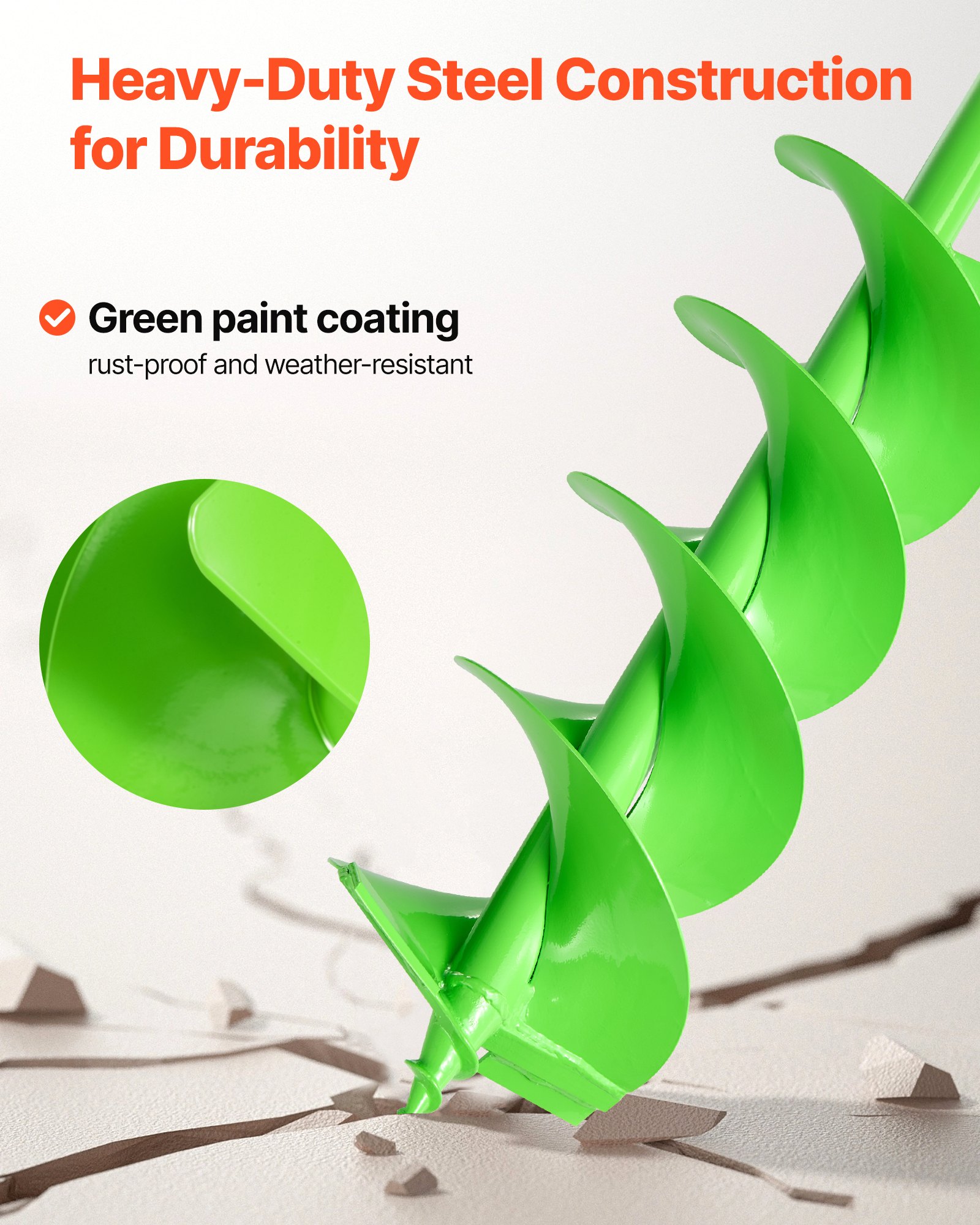 VEVOR Broca Helicoidal para Plantar Ø 80 x 790 mm Compatible con Taladros de 20 mm de Diámetro Interior, Herramienta para Plantar Bulbos, Accesorios para Perforar Postes y Cercas de Jardín, Verde