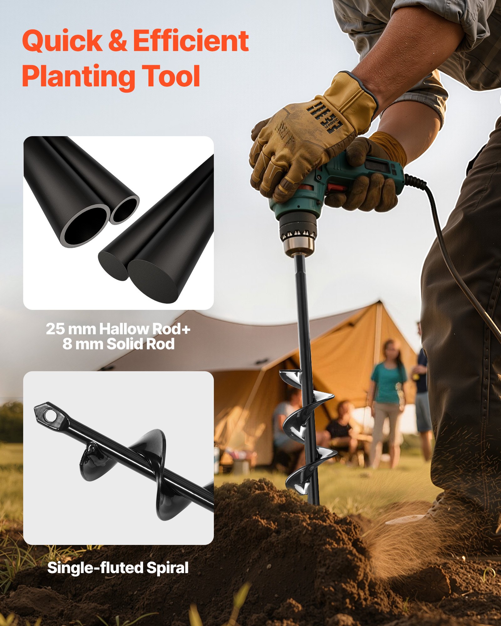 VEVOR Auger Drill Bit for Planting Set of 2, 40 x 220 mm & 80 x 300 mm, Spiral Drill Bit for 3/8" Hex Drive Drills, Heavy Duty Bulb Planter Tool, Hole Drilling Attachments for Digger