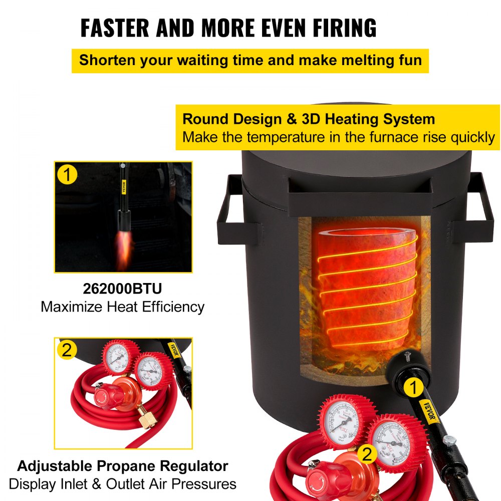 VEVOR Forja de Propano 0-350 psi Horno de Fundición Placa Laminada en Frío 4KG 10min Kit de Horno de Fundición de Metales para Bricolaje, Fábricas de Procesamiento de Joyas, Joyerías, Lavado de Oro