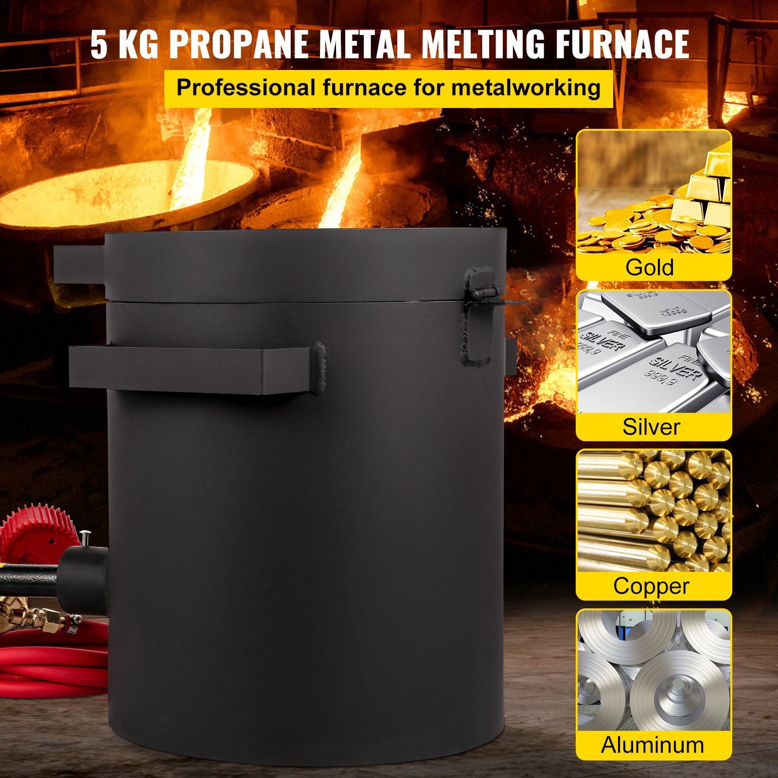 VEVOR Forja de Propano 0-350 psi Horno De Fusión Placa Laminada en Frío 5KG 10min Kit de Horno de Fundición de Metales para Bricolaje Fábricas de