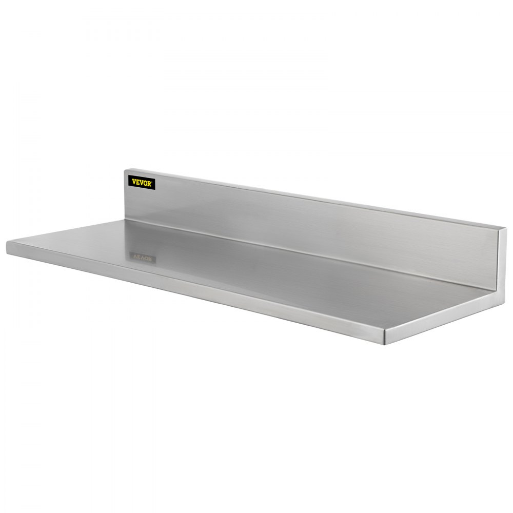 VEVOR Estante de pared de acero inoxidable, 8.6 x 30 pulgadas, 20.0 kg de carga resistente para montaje en pared comercial con salpicaduras para restaurante, hogar, cocina, hotel, lavandería, bar