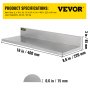 VEVOR Estante de pared de acero inoxidable, 8.6 x 30 pulgadas, 20.0 kg de carga resistente para montaje en pared comercial con salpicaduras para restaurante, hogar, cocina, hotel, lavandería, bar