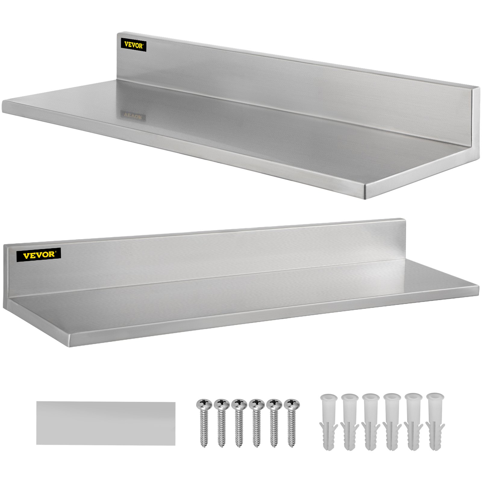 VEVOR Estante de pared de acero inoxidable, 8.6 x 30 pulgadas, 20.0 kg de carga resistente para montaje en pared comercial con salpicaduras para restaurante, hogar, cocina, hotel, lavandería, bar