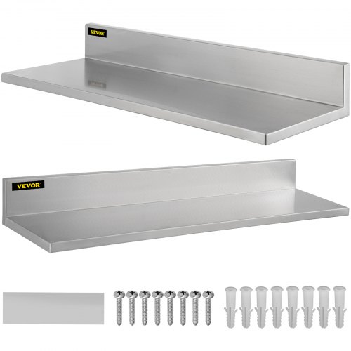 VEVOR Estantería de Pared de Acero Inoxidable Estante Flotante de Cocina 60 x 22 x 8,5 cm Repisas de Pared 2 Piezas Capacidad de Carga de 20 kg Estante Mural para Cocina Acabado de Pulido Cepillado