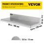 VEVOR Estantería de Pared de Acero Inoxidable Estante Flotante de Cocina 76 x 22 x 8,5 cm Repisas de Pared 2 Piezas Capacidad de Carga de 20 kg Estante Mural para Cocina Acabado de Pulido Cepillado