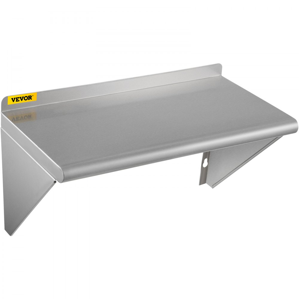 VEVOR Estante de pared de acero inoxidable, 12 x 24 pulgadas, 100 libras de carga resistente para montaje en pared comercial con salpicaduras y 2 soportes para restaurante, hogar, cocina, hotel, lavan