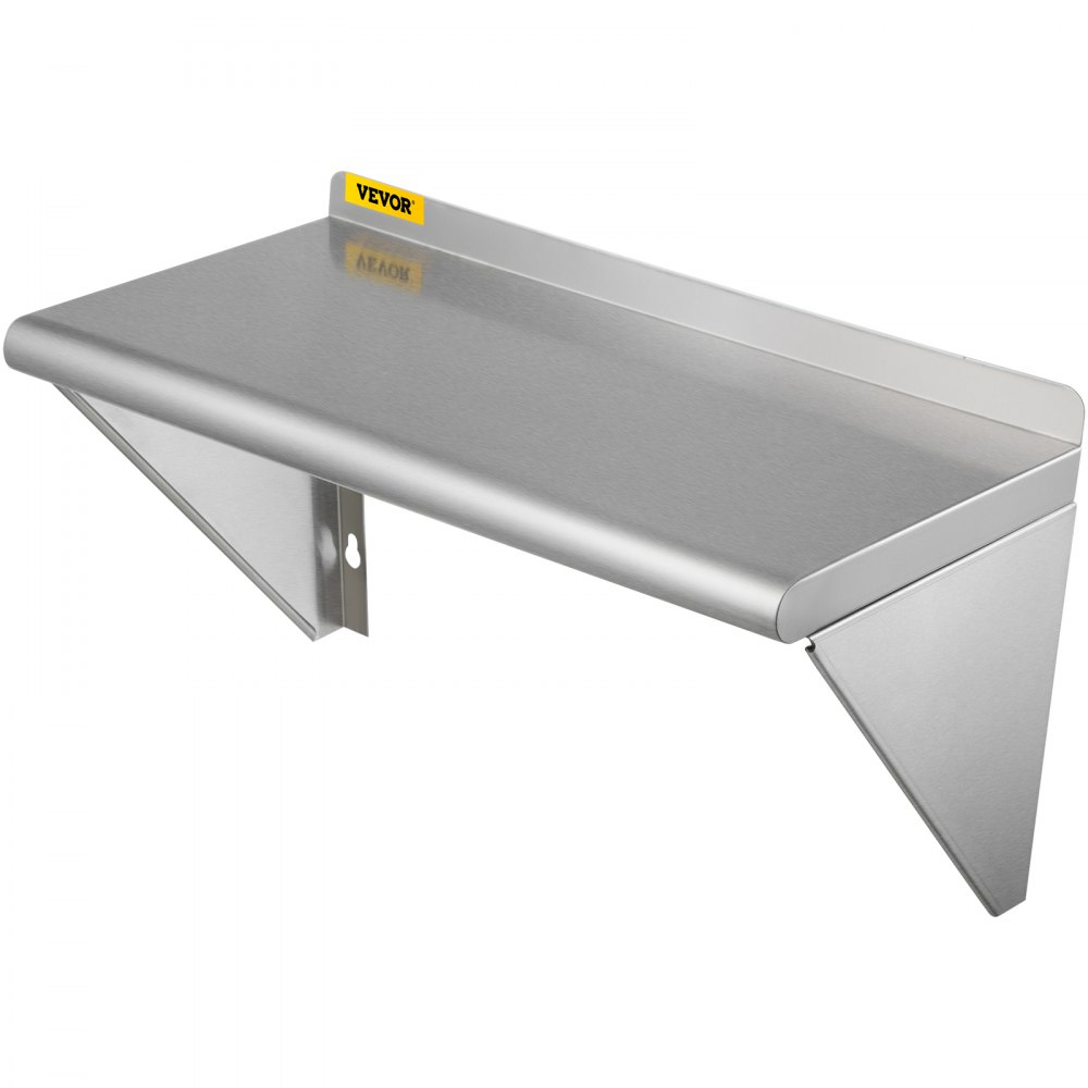 VEVOR Estante de pared de acero inoxidable, 12 x 24 pulgadas, 100 libras de carga resistente para montaje en pared comercial con salpicaduras y 2 soportes para restaurante, hogar, cocina, hotel, lavan