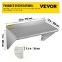 VEVOR Estante de pared de acero inoxidable, 18 x 24 pulgadas, 100 libras de carga resistente para montaje en pared comercial con salpicadura trasera y 2 soportes para restaurante, hogar, cocina, hotel