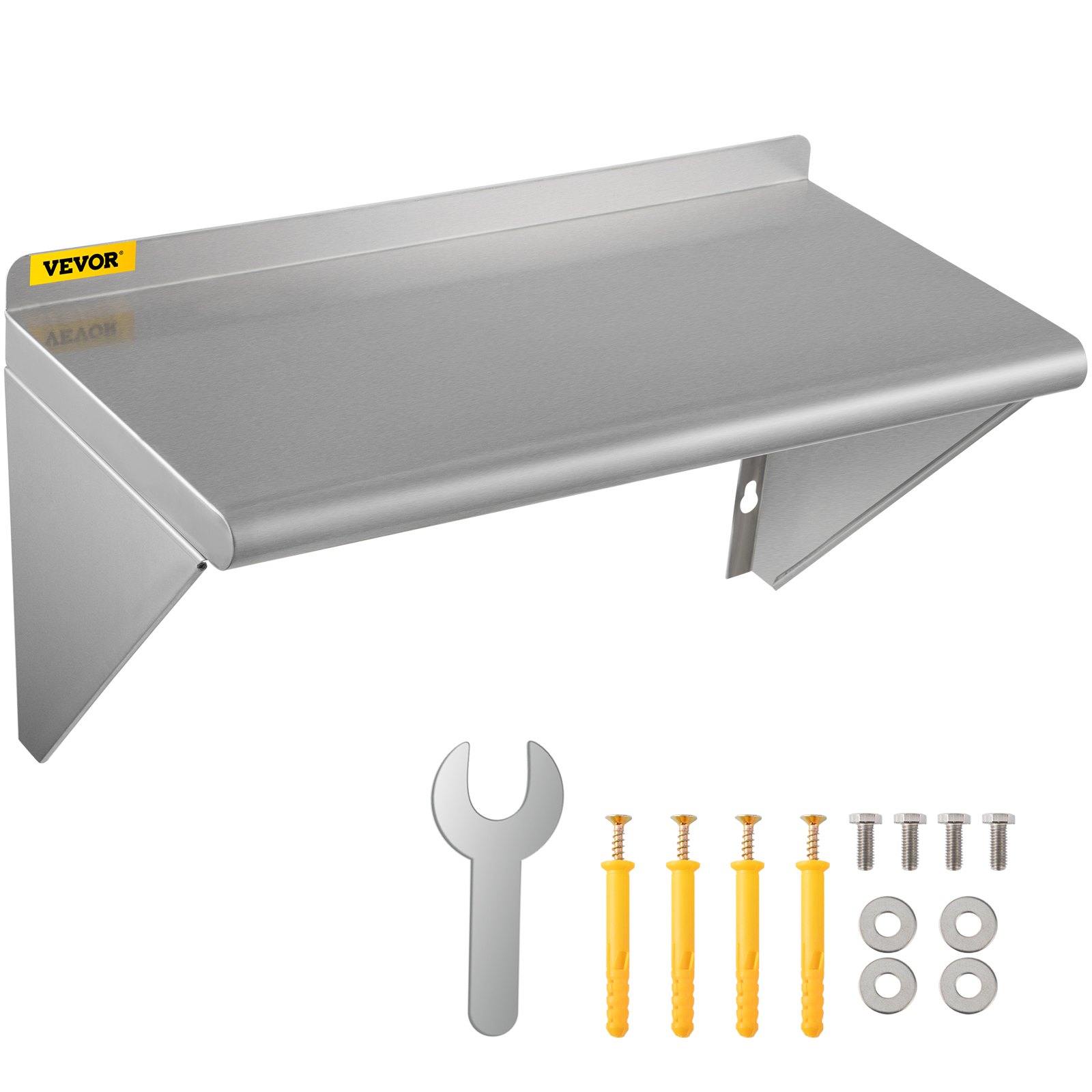 VEVOR Estante de pared de acero inoxidable, 18 x 24 pulgadas, 100 libras de carga resistente para montaje en pared comercial con salpicadura trasera y 2 soportes para restaurante, hogar, cocina, hotel