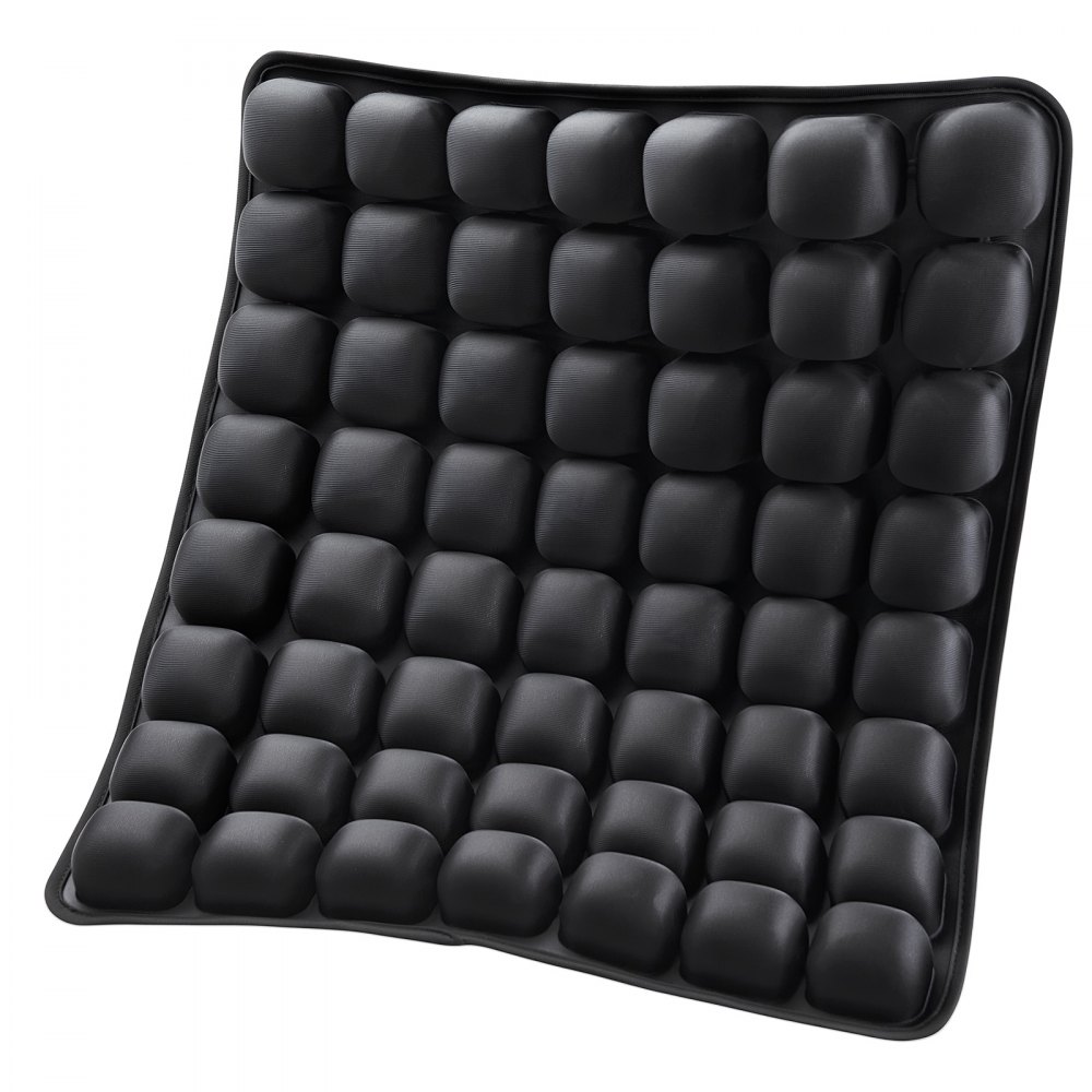 VEVOR Cojín de Asiento Inflable con Celdas de Aire 3D para Aliviar la Presión 46x41 cm Grosor de 45 mm de Licra y TPU con Bomba Manual, Ligero y Portátil para Viajes, Oficina, Coche, Avión, Negro