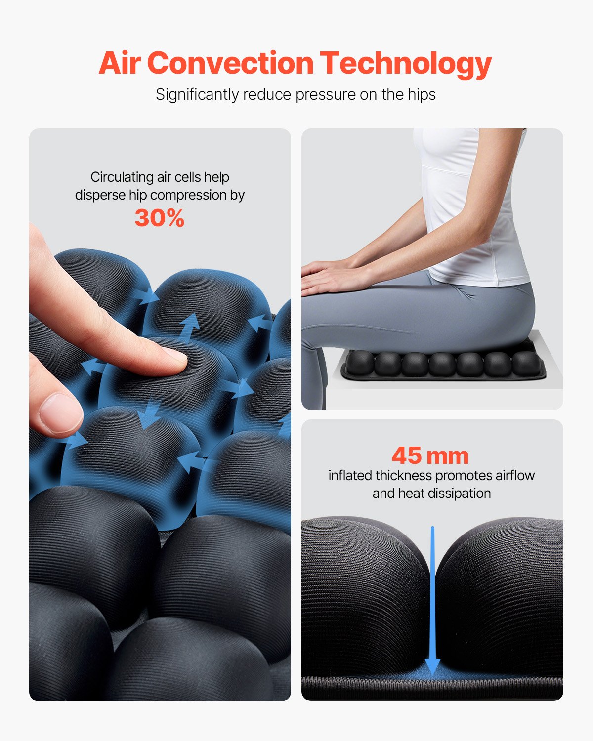 VEVOR Inflatable Seat Cushion, 3D Air Cell Seat Cushion for Pressure Relief, Lycra & TPU Wheelchair Seat Pad with Manual Pump, Lightweight and Portable for Travel, Office, Car, Airplane