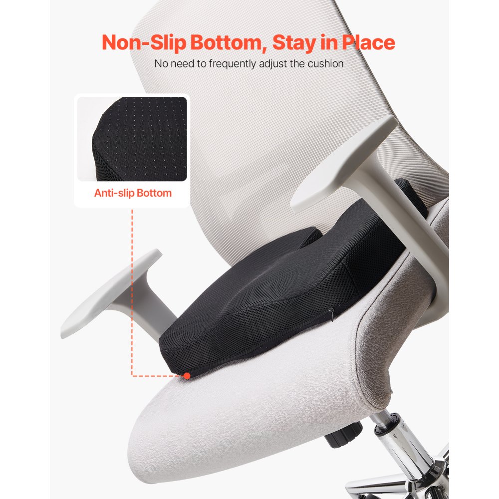 VEVOR Cojín de Asiento 435 x 330 x 83 mm de Espuma Viscoelástica para Aliviar la Presión, Suave y Transpirable, Ligero y Portátil, con Funda Extraíble para Viajes, Oficina, Coche, Avión, Negro