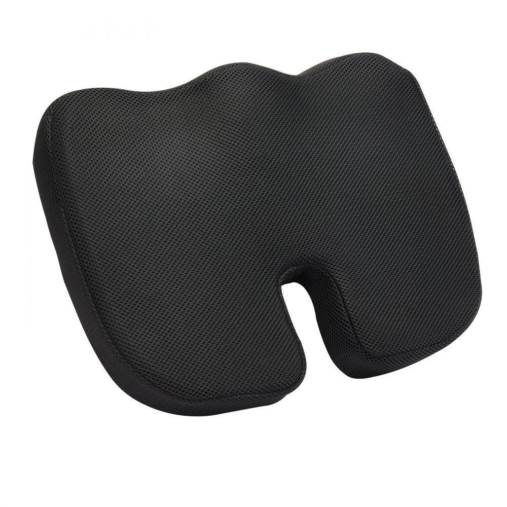 VEVOR Cojín de Asiento 435 x 330 x 83 mm de Espuma Viscoelástica para Aliviar la Presión, Suave y Transpirable, Ligero y Portátil, con Funda Extraíble para Viajes, Oficina, Coche, Avión, Negro