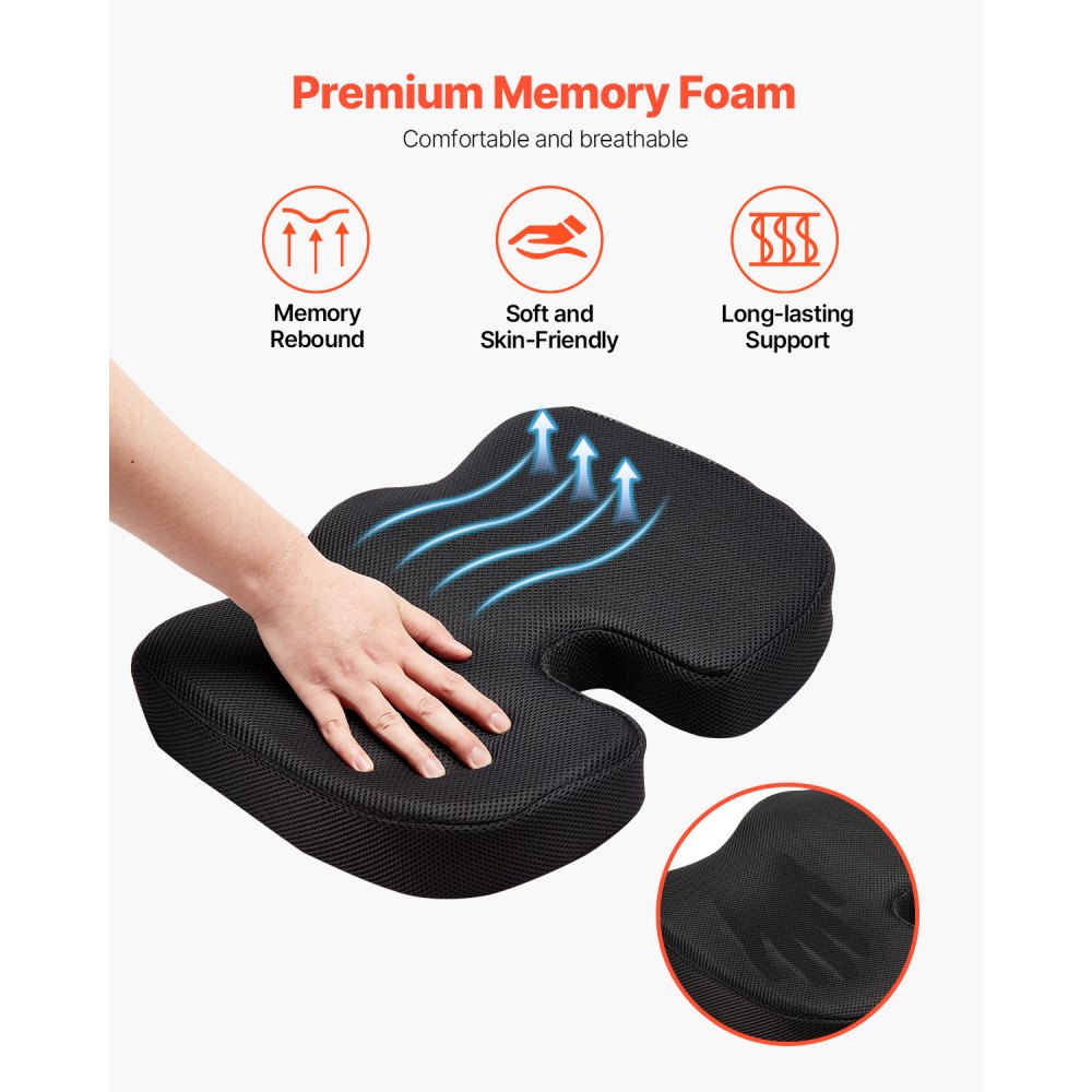 VEVOR Seat Cushion, Memory Foam Seat Chair Cushion for Pressure Relief, Soft & Breathable Wheelchair Seat Pad with Removable Cover for Travel, Office, Car, Airplane - Lightweight and Portable