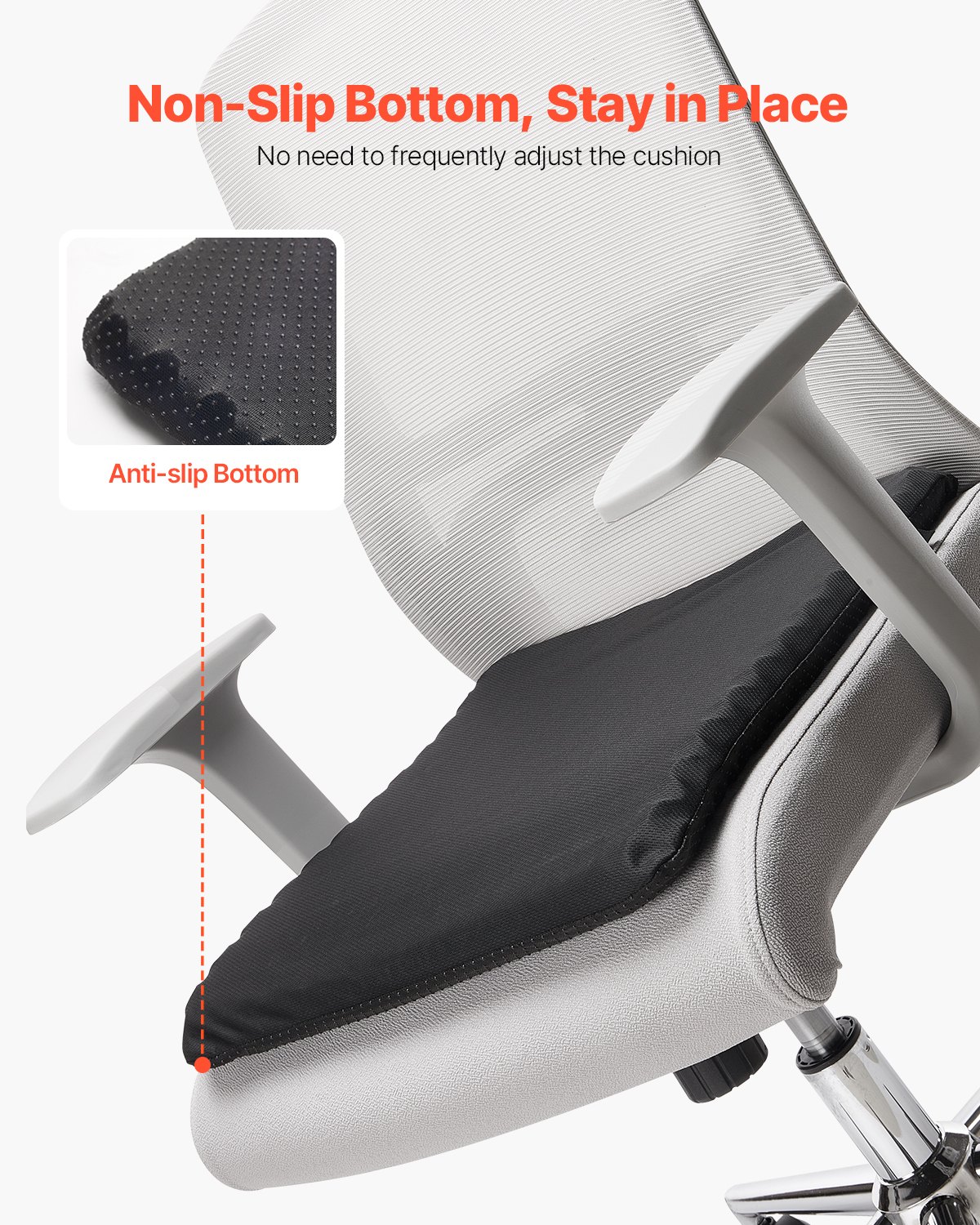 VEVOR Cojín de Asiento 435x330x83 mm de Gel Refrescante para Aliviar la Presión, Suave y Transpirable, Ligero y Portátil, con Funda Extraíble de Poliéster para Viajes, Oficina, Coche, Avión, Negro