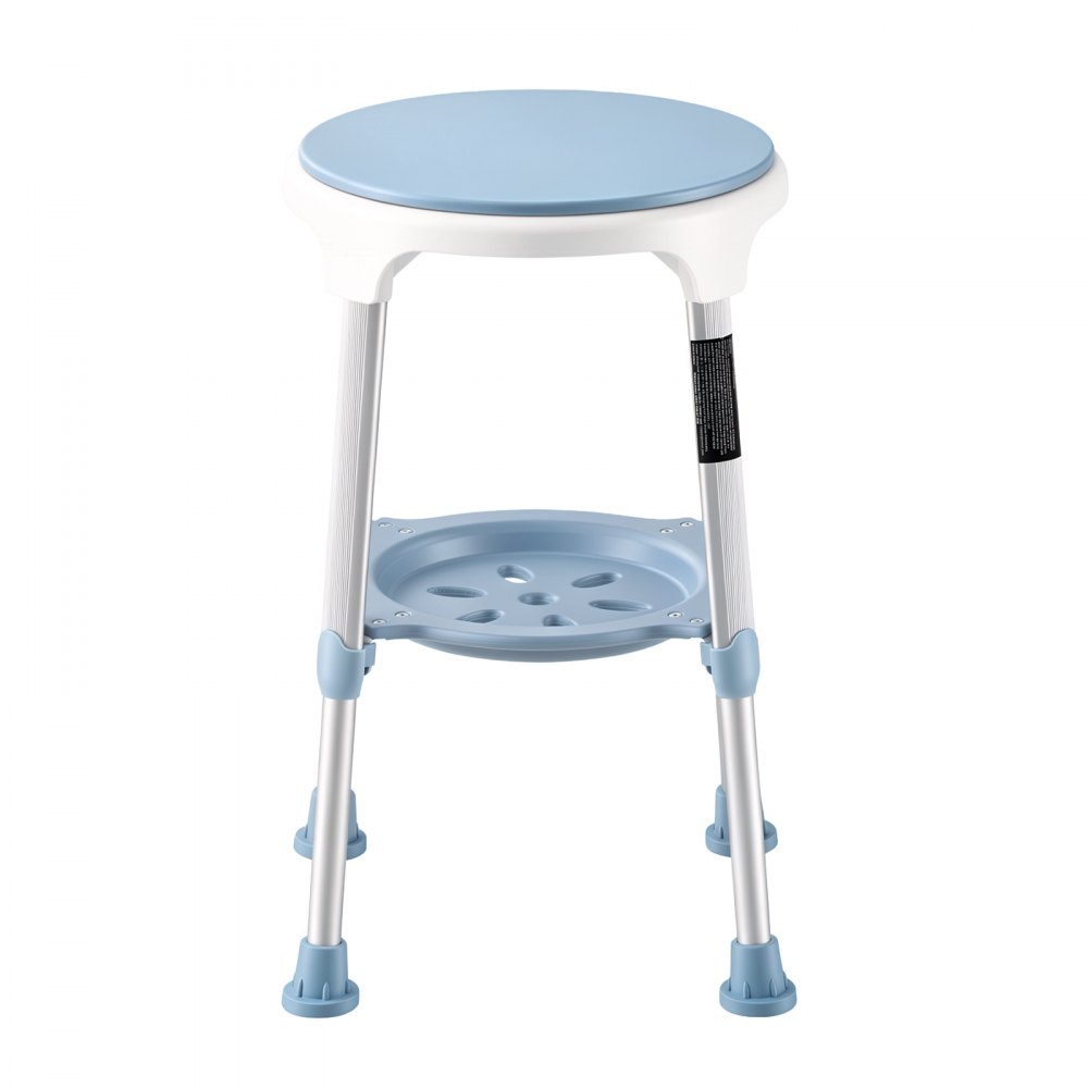 VEVOR Silla de Ducha Giratoria 360°, Taburete para Baño Altura 6 Niveles, con Bandeja de Almacenamiento, Patas Antideslizantes, Capacidad de 158,8 kg, Estructura de Aluminio, para Personas Mayores