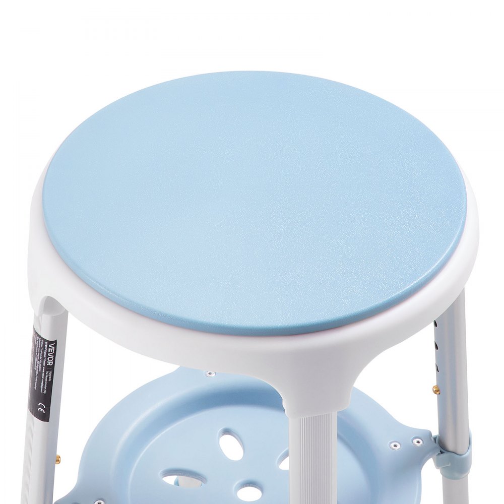 VEVOR Silla de Ducha Giratoria 360°, Taburete para Baño Altura 6 Niveles, con Bandeja de Almacenamiento, Patas Antideslizantes, Capacidad de 158,8 kg, Estructura de Aluminio, para Personas Mayores