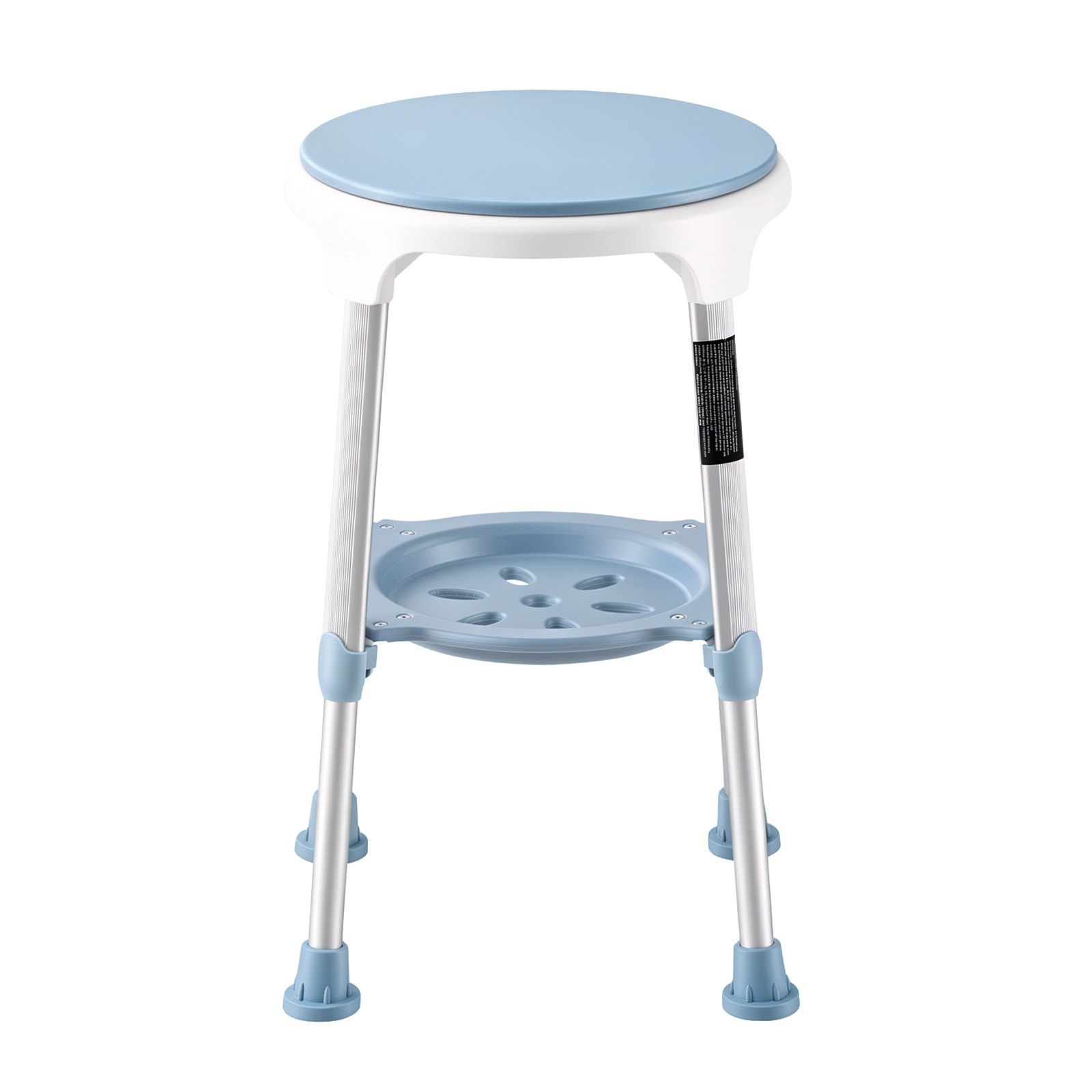 VEVOR Silla de Ducha Giratoria 360°, Taburete para Baño Altura 6 Niveles, con Bandeja de Almacenamiento, Patas Antideslizantes, Capacidad de 158,8 kg, Estructura de Aluminio, para Personas Mayores