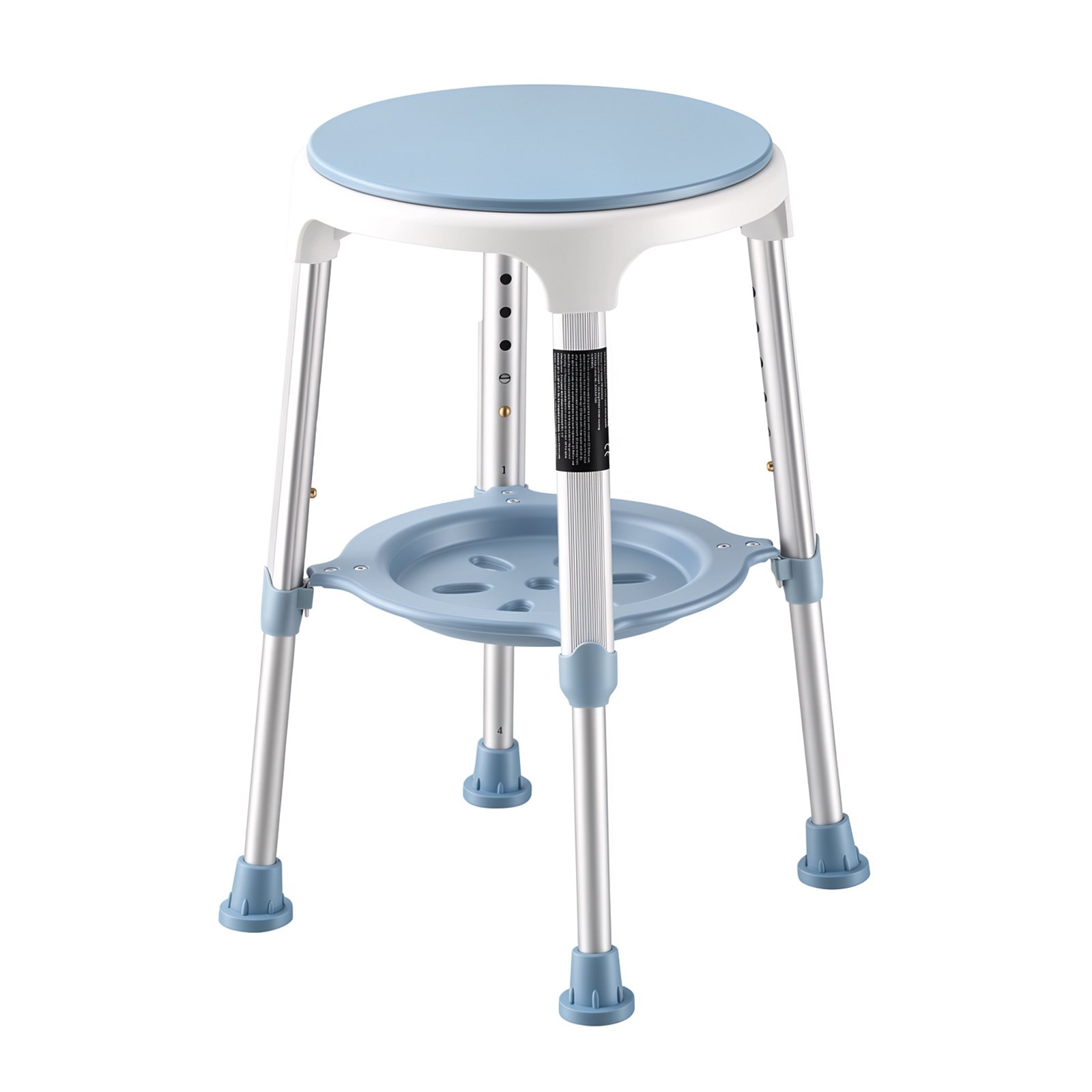 VEVOR Silla de Ducha Giratoria 360°, Taburete para Baño Altura 6 Niveles, con Bandeja de Almacenamiento, Patas Antideslizantes, Capacidad de 158,8 kg, Estructura de Aluminio, para Personas Mayores
