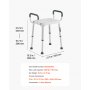 VEVOR Silla de Ducha con Reposabrazos, Taburete para Baño Altura 6 Niveles de 398-539 mm, Estructura de Aluminio, con Patas Antideslizantes, Carga de 181,4 kg, para Personas Mayores, Discapacitadas