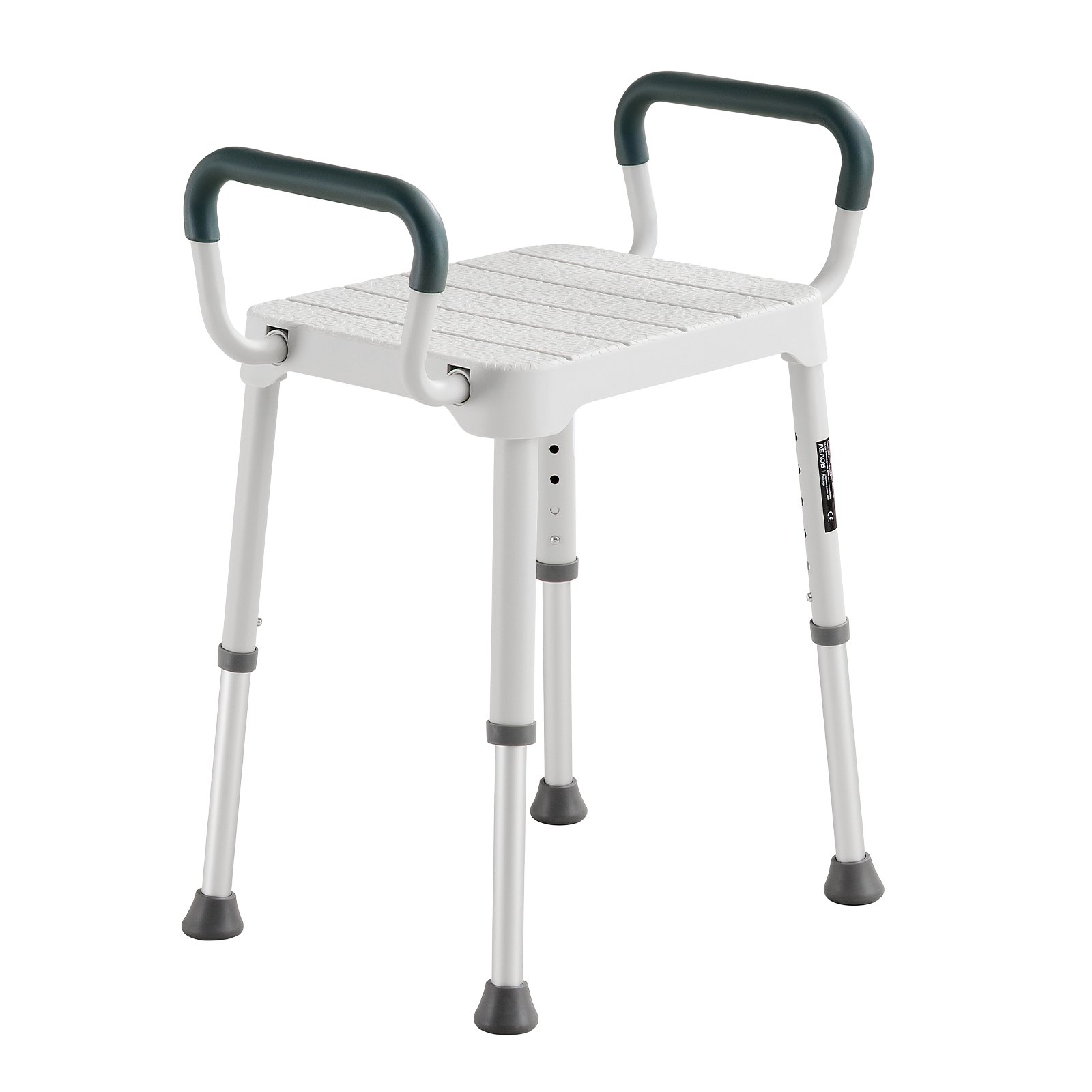 VEVOR Silla de Ducha con Reposabrazos, Taburete para Baño Altura 6 Niveles de 398-539 mm, Estructura de Aluminio, con Patas Antideslizantes, Carga de 181,4 kg, para Personas Mayores, Discapacitadas