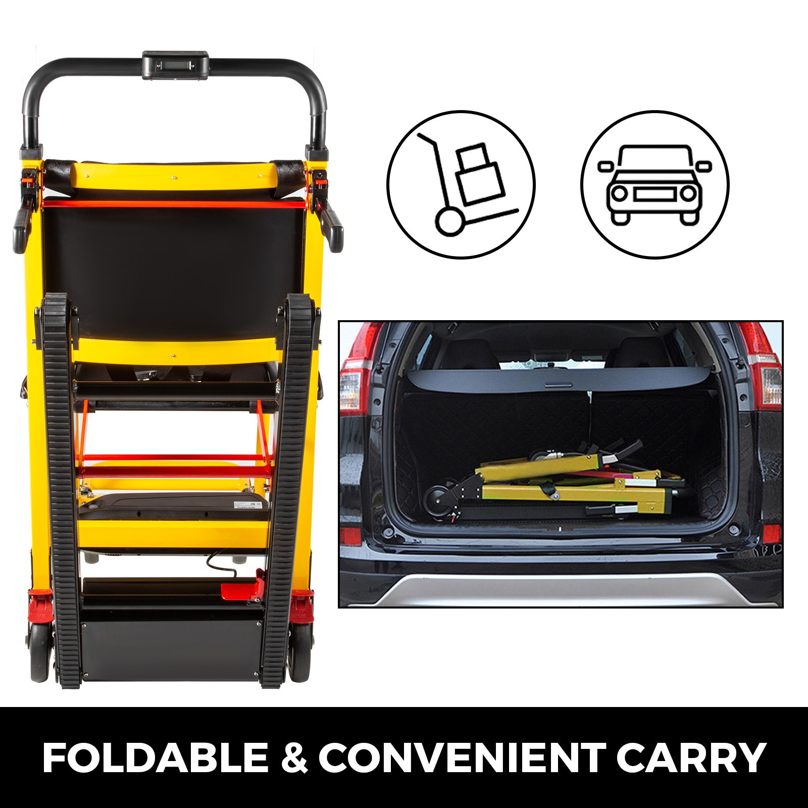 VEVOR Silla de Ruedas Escalada Eléctrica Plegable para Subir Bajar Arriba/Abajo con Escaleras de Alta Resistencia (Negro Amarillo) 200W 110V