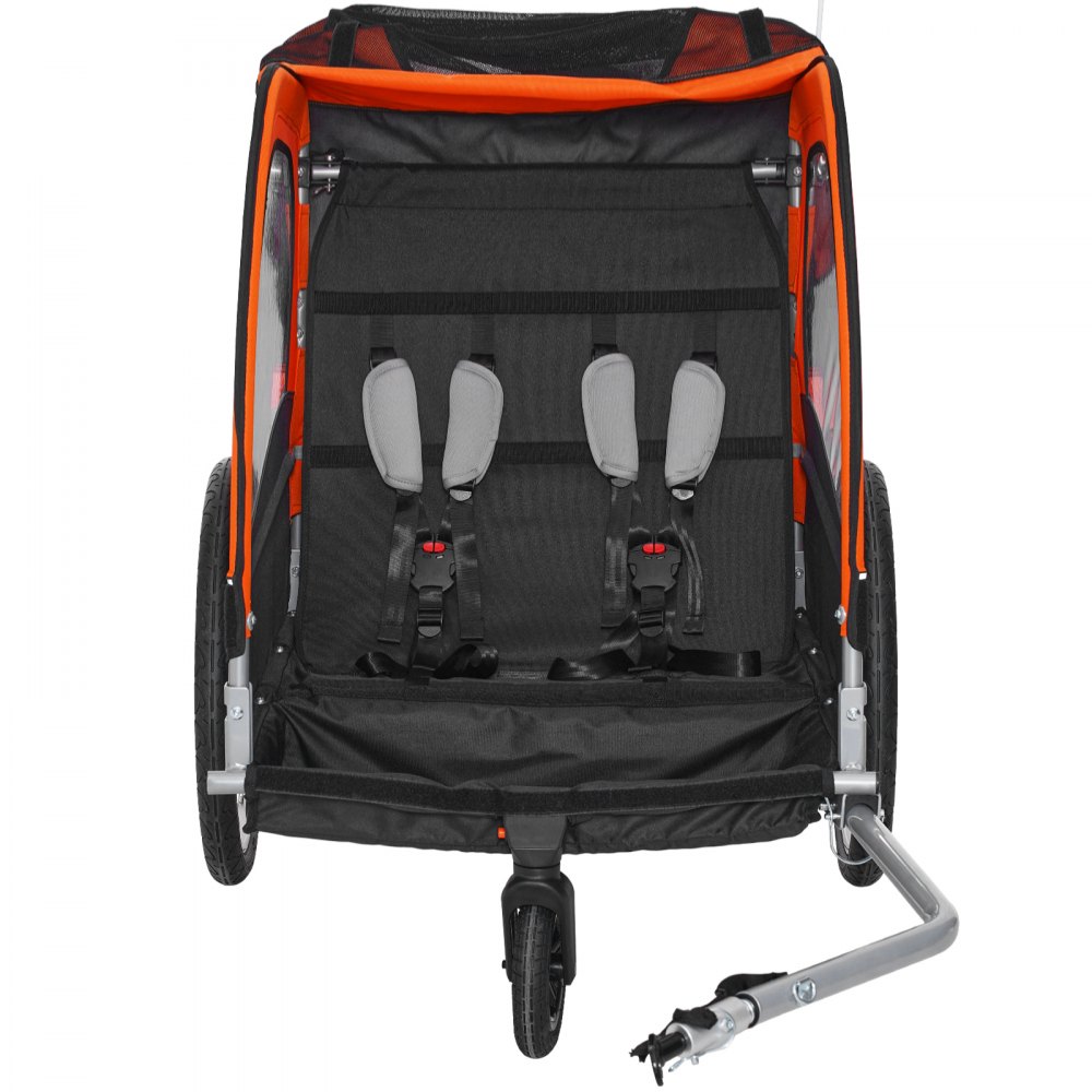VEVOR Remolque de Bicicleta para Niños Asiento Doble Carga 45 kg Portaequipajes Transformable en Cochecito Remolque de Bicicleta para Niños Plegable con Enganche Universal para Bicicleta, Naranja Gris