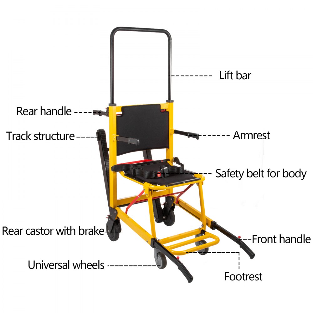 VEVOR Silla de Ruedas 49 x 74 x 105 cm, Silla Salvaescaleras 26 kg para Subir Escaleras, Capacidad de hasta 160 kg, Elevadores de Escalera para Escaleras Estrechas, Silla para Bajar y Subir Escaleras