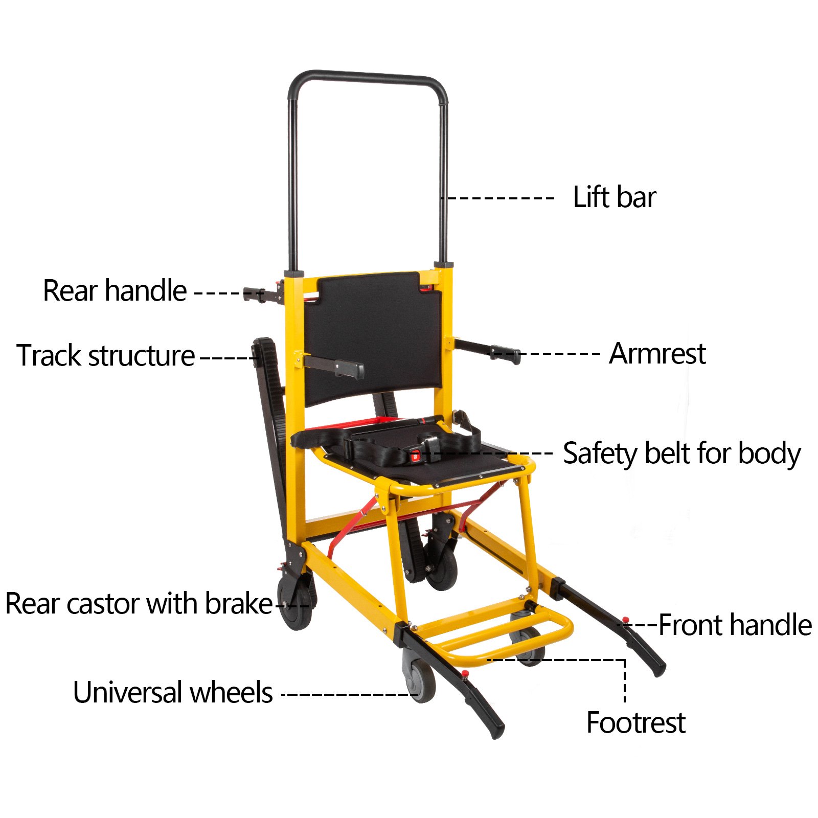VEVOR Silla de Ruedas 49 x 74 x 105 cm, Silla Salvaescaleras 26 kg para Subir Escaleras, Capacidad de hasta 160 kg, Elevadores de Escalera para Escaleras Estrechas, Silla para Bajar y Subir Escaleras