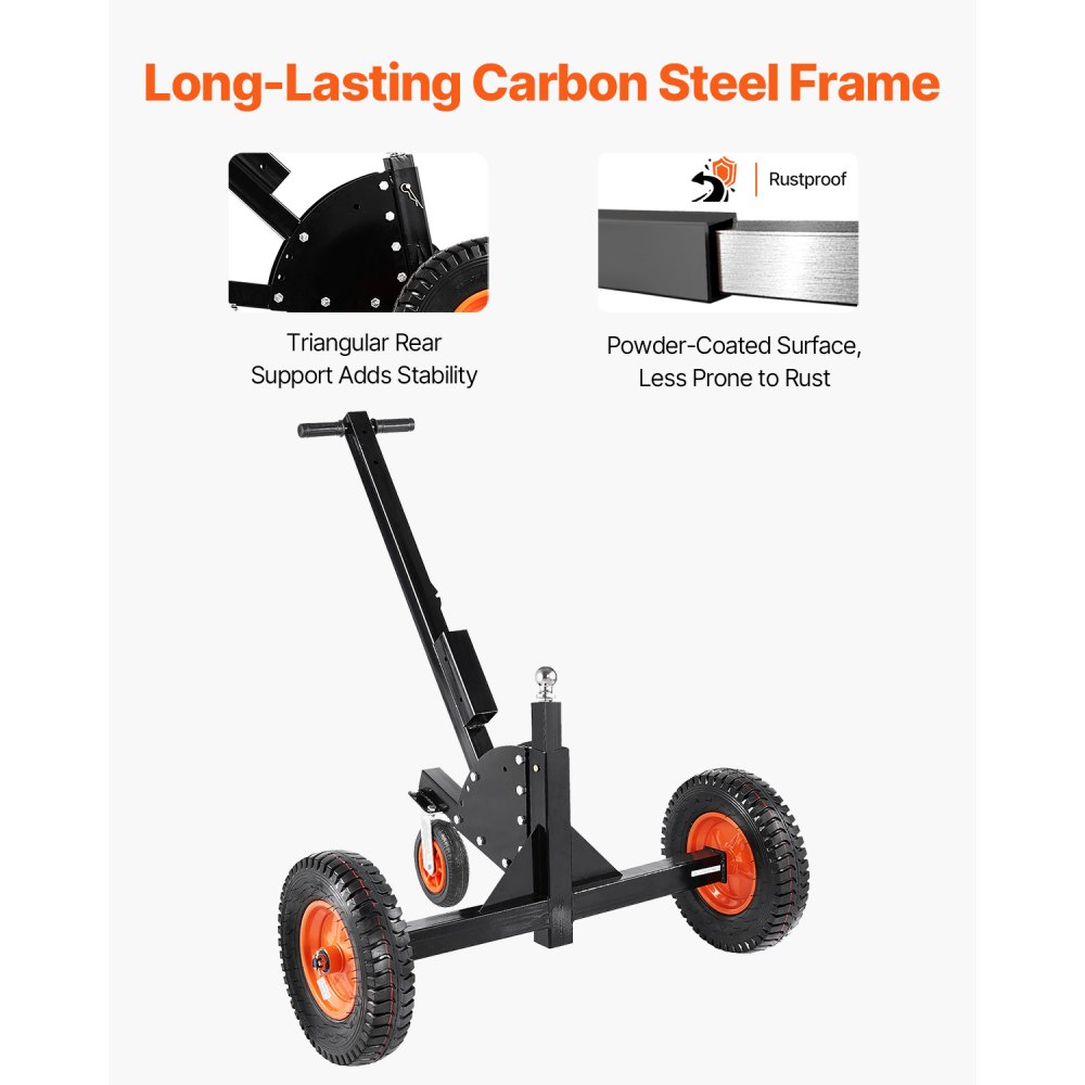 VEVOR 2-in-1 trailer dolly, trailer maneuvering aid, 680.4 kg vertical load, 56 and 66 cm adjustable height, 50.8 mm coupling ball, 38 cm pneumatic tires, for moving motorhome trailers