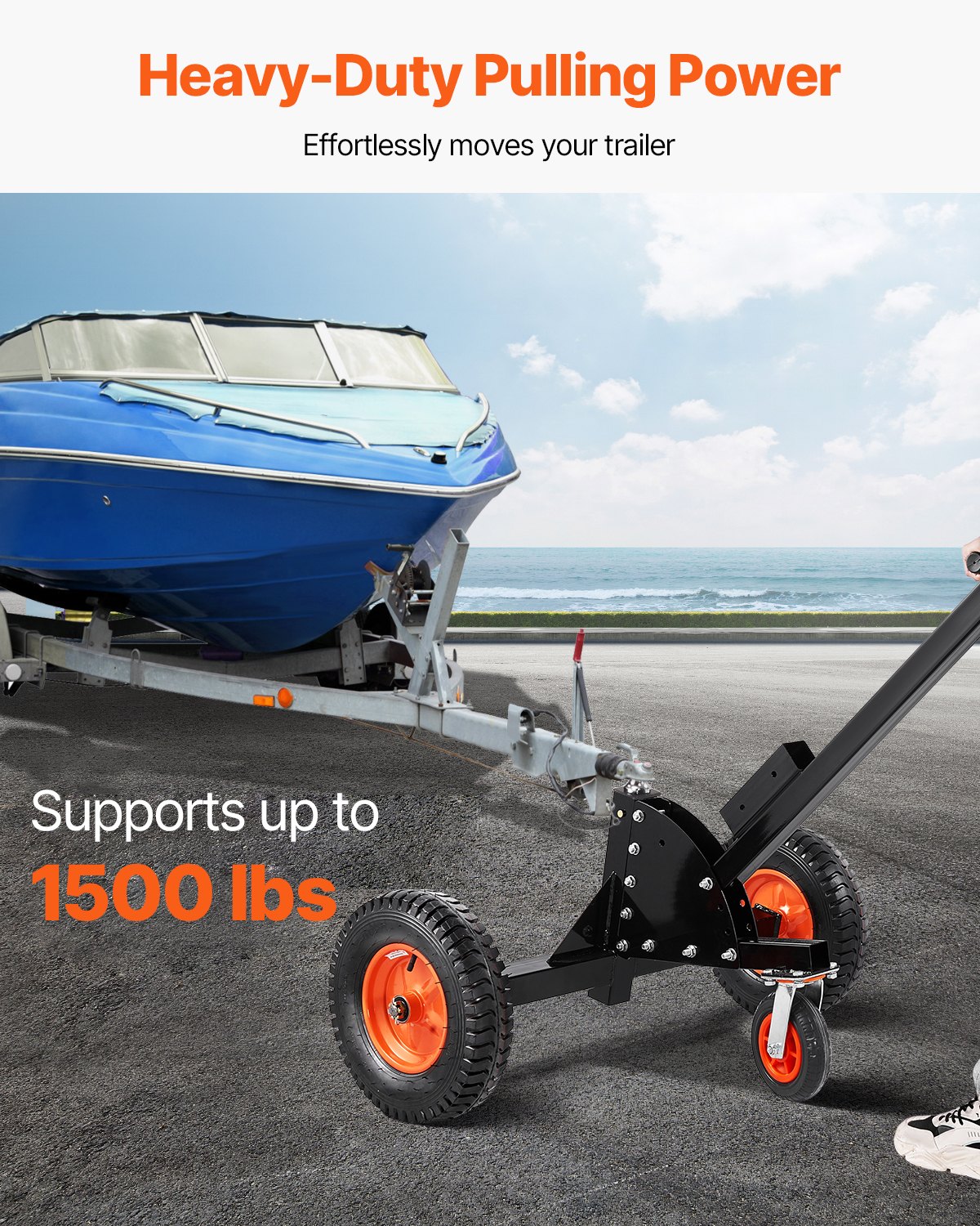 VEVOR 2-in-1 trailer dolly, trailer maneuvering aid, 680.4 kg vertical load, 56 and 66 cm adjustable height, 50.8 mm coupling ball, 38 cm pneumatic tires, for moving motorhome trailers