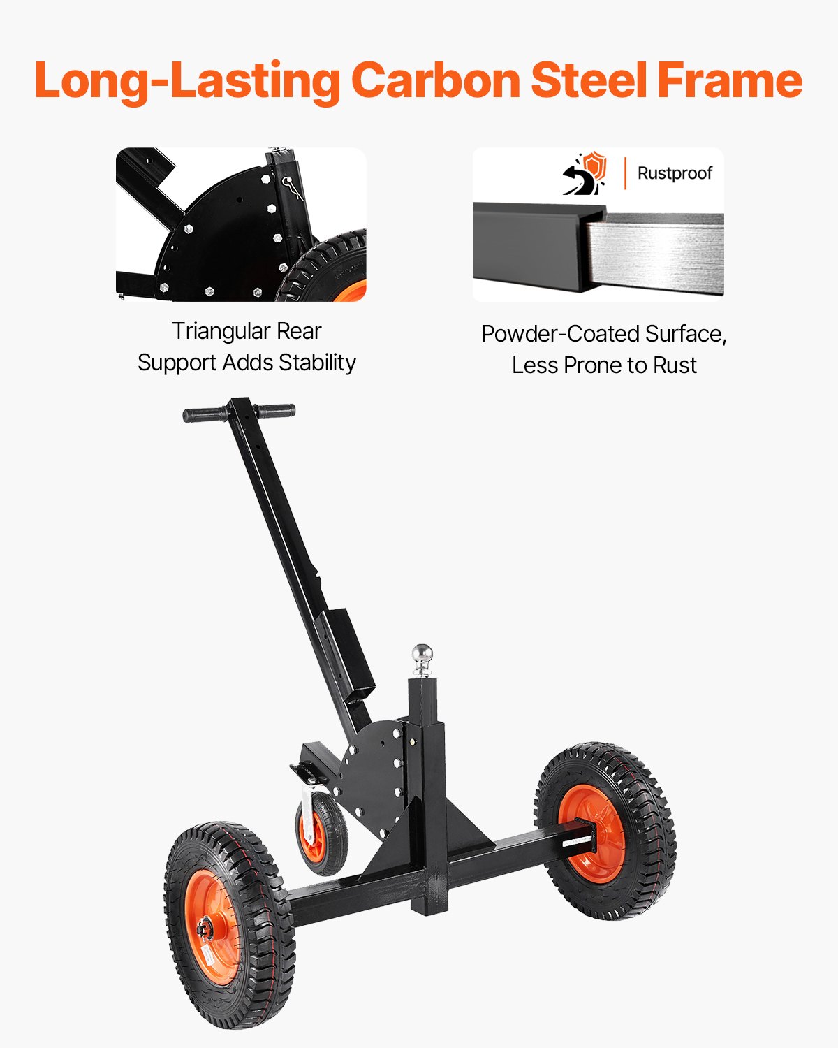 VEVOR 2-in-1 trailer dolly, trailer maneuvering aid, 680.4 kg vertical load, 56 and 66 cm adjustable height, 50.8 mm coupling ball, 38 cm pneumatic tires, for moving motorhome trailers