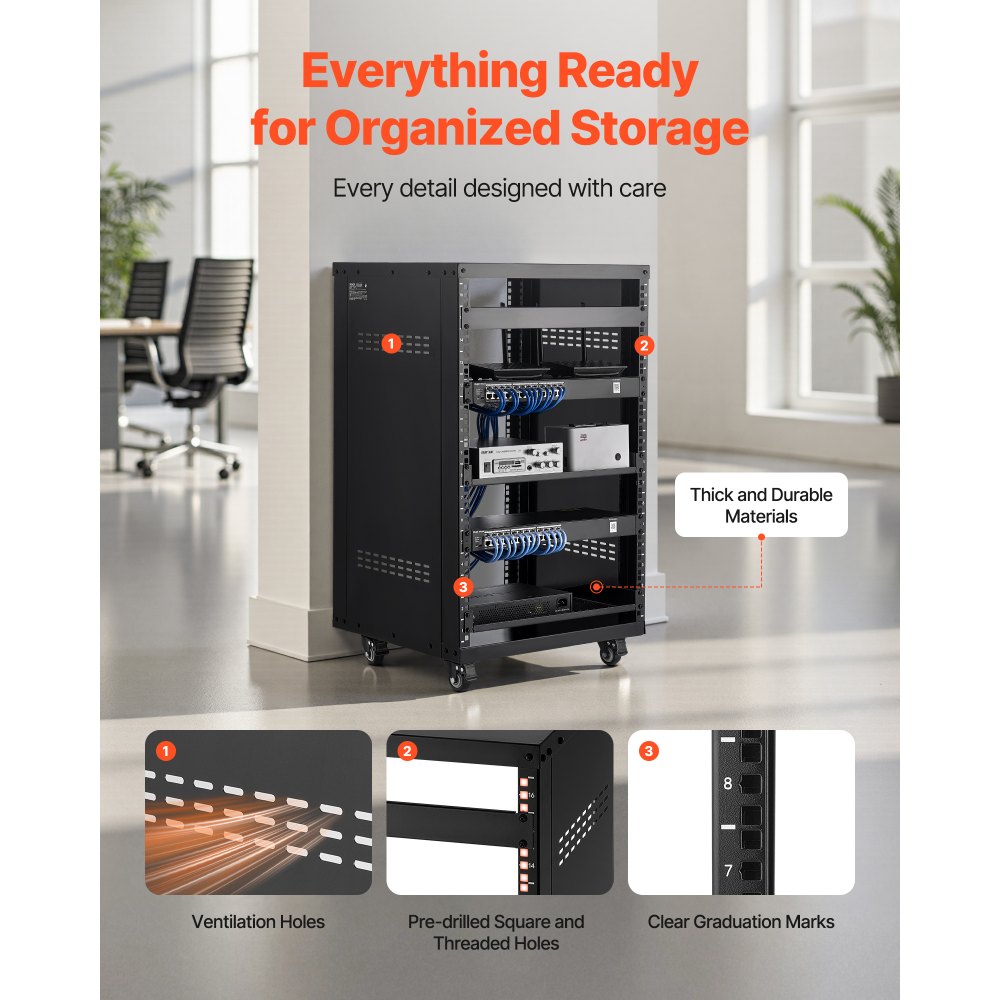 VEVOR Rack AV de 16U, Capacidad Máxima de 90,7 kg, Rack para Estudio de Grabación Doméstico con Ruedas Bloqueables, Diseño de Ventilación Especial, para Equipos de Audio/ Video/Música de 48,26 cm