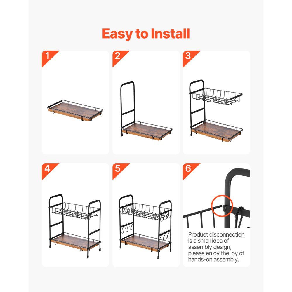 VEVOR Organizador Multifuncional de Barra de Café de 2 Niveles para Encimera, 12 Ganchos Móviles y 2 Estantes para Almacenamiento y Exhibición, Oficina en Casa(Negro Mate), 322 x 172 x 356 mm