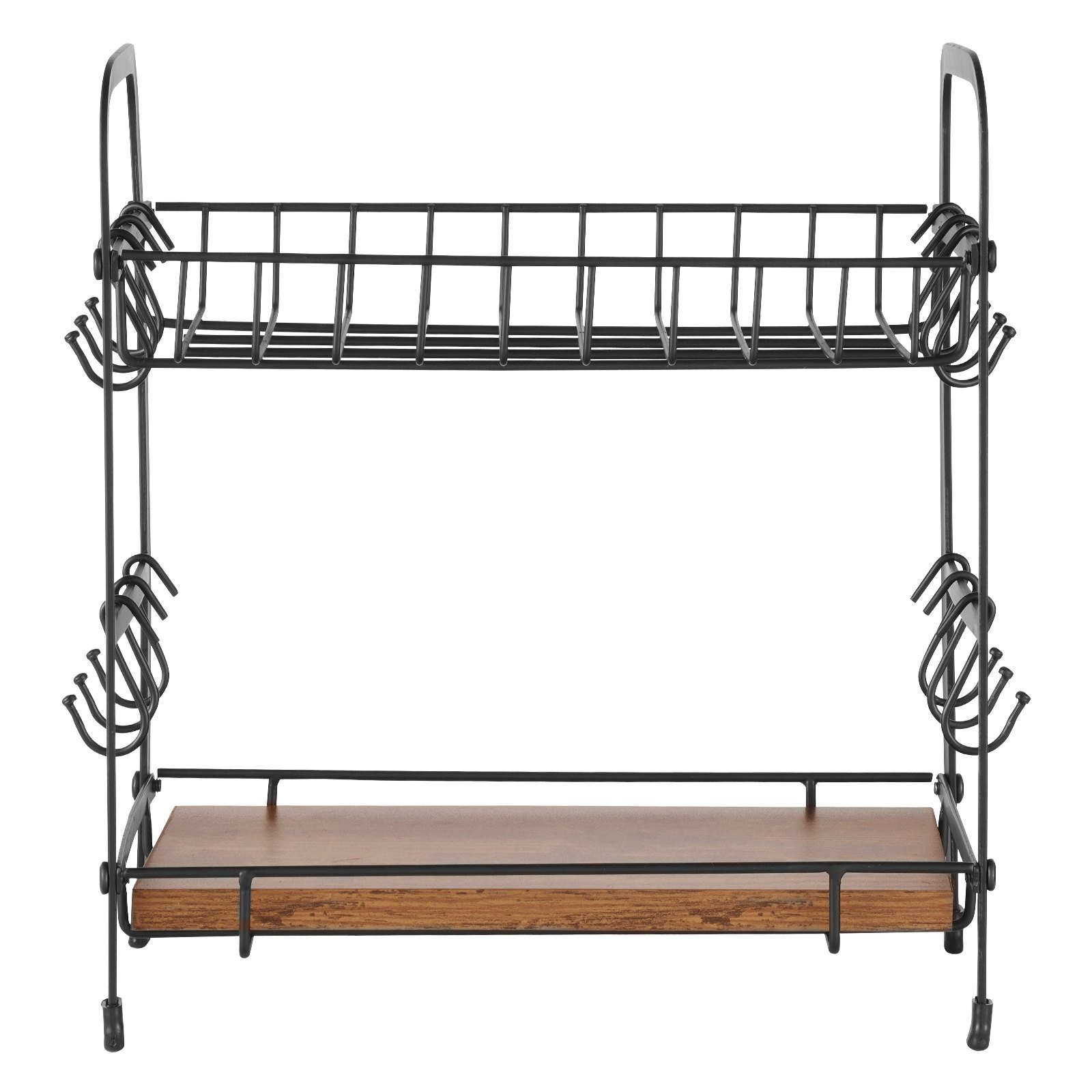 VEVOR Organizador Multifuncional de Barra de Café de 2 Niveles para Encimera, 12 Ganchos Móviles y 2 Estantes para Almacenamiento y Exhibición, Oficina en Casa(Negro Mate), 322 x 172 x 356 mm