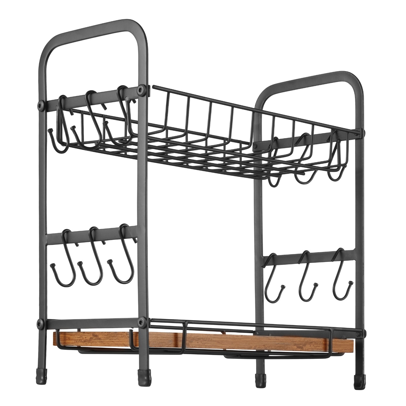 VEVOR Organizador Multifuncional de Barra de Café de 2 Niveles para Encimera, 12 Ganchos Móviles y 2 Estantes para Almacenamiento y Exhibición, Oficina en Casa(Negro Mate), 322 x 172 x 356 mm