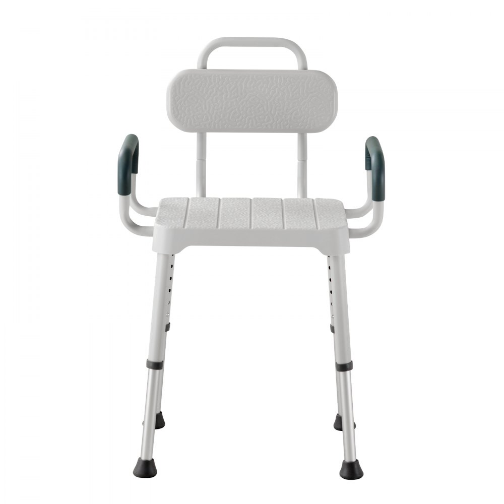 VEVOR Silla de Ducha con Reposabrazos y Respaldo, Altura de 6 Niveles, Capacidad de 181,4 kg, Estructura de Aluminio, con Patas Antideslizantes, para Personas Mayores, Discapacitadas, Lesionadas
