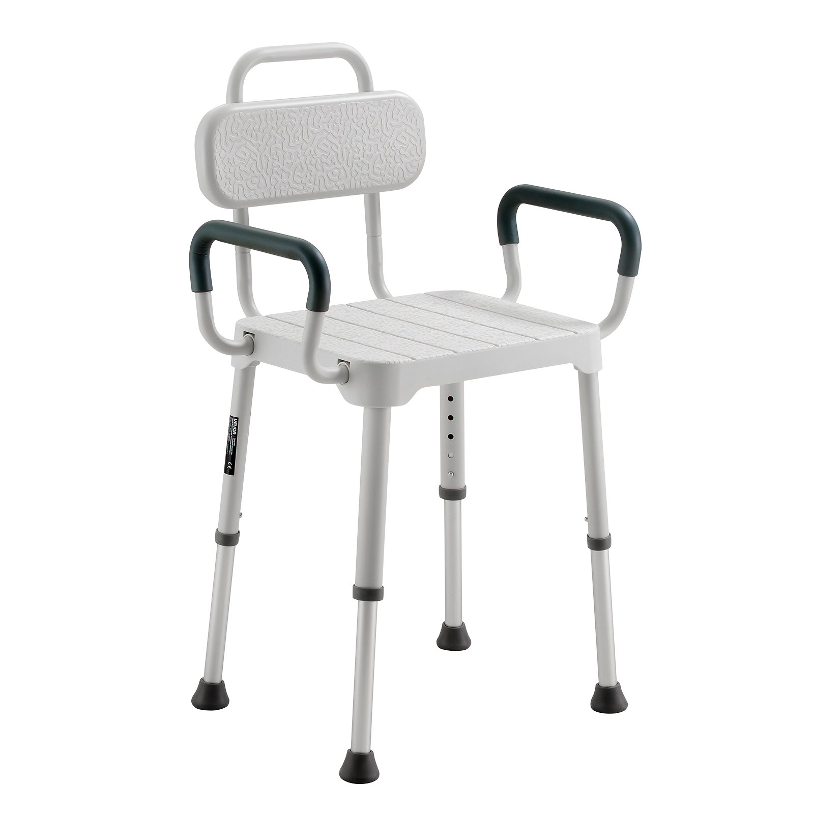 VEVOR Silla de Ducha con Reposabrazos y Respaldo, Altura de 6 Niveles, Capacidad de 181,4 kg, Estructura de Aluminio, con Patas Antideslizantes, para Personas Mayores, Discapacitadas, Lesionadas