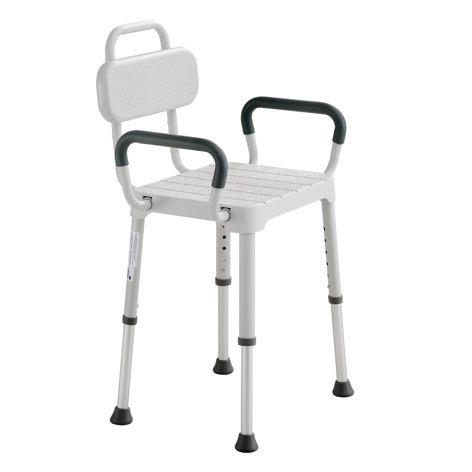 VEVOR Silla de Ducha con Reposabrazos y Respaldo, Altura de 6 Niveles, Capacidad de 181,4 kg, Estructura de Aluminio, con Patas Antideslizantes, para Personas Mayores, Discapacitadas, Lesionadas