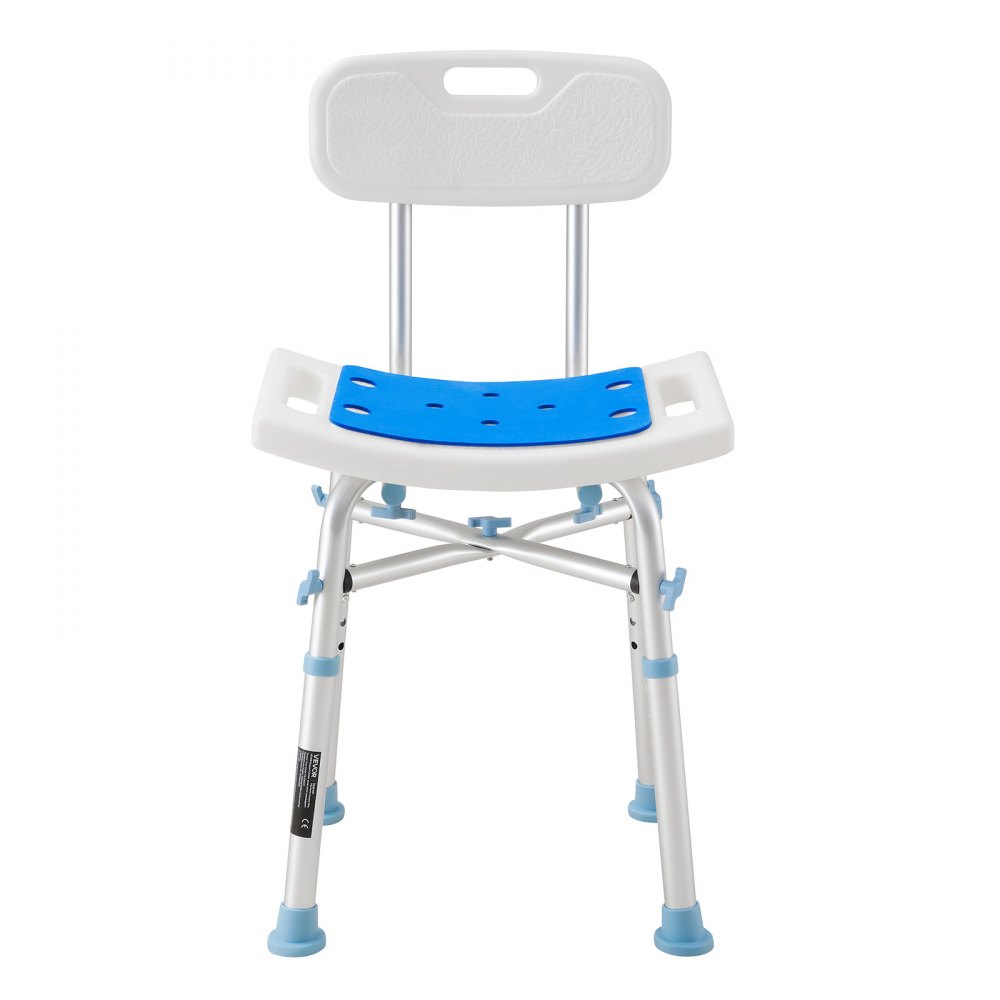 VEVOR Silla de Ducha con Respaldo, Asiento para Baño, Altura de 3 Niveles, Capacidad de 226,8 kg, Estructura de Aluminio, con Patas Antideslizantes, para Personas Mayores, Discapacitadas, Lesionadas