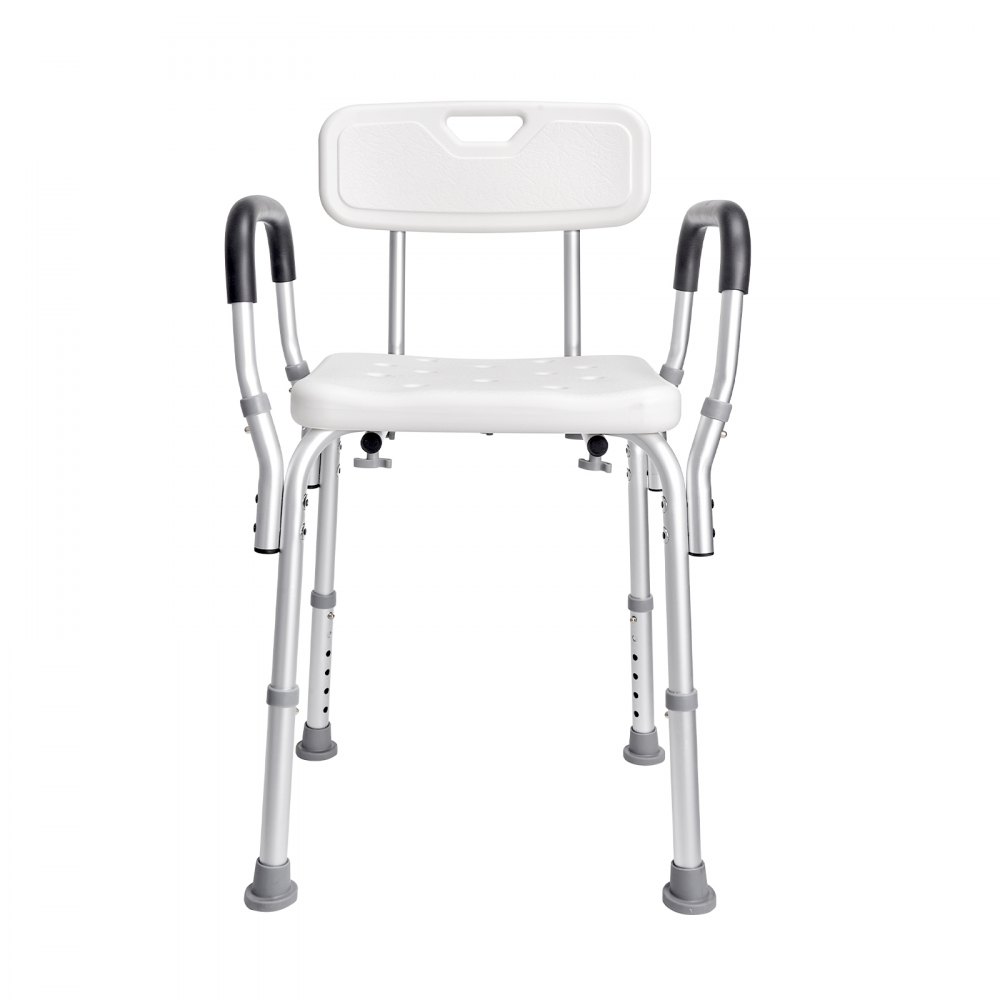 VEVOR Shower Stool/Chair, Height Adjustable 390-520 mm, Bathroom Stool/Seat, 158.8 kg Load Capacity, Sturdy Shower Stool/Shower Aid/Bathtub Grab Bar, Aluminum Alloy Frame, White Shower Seat