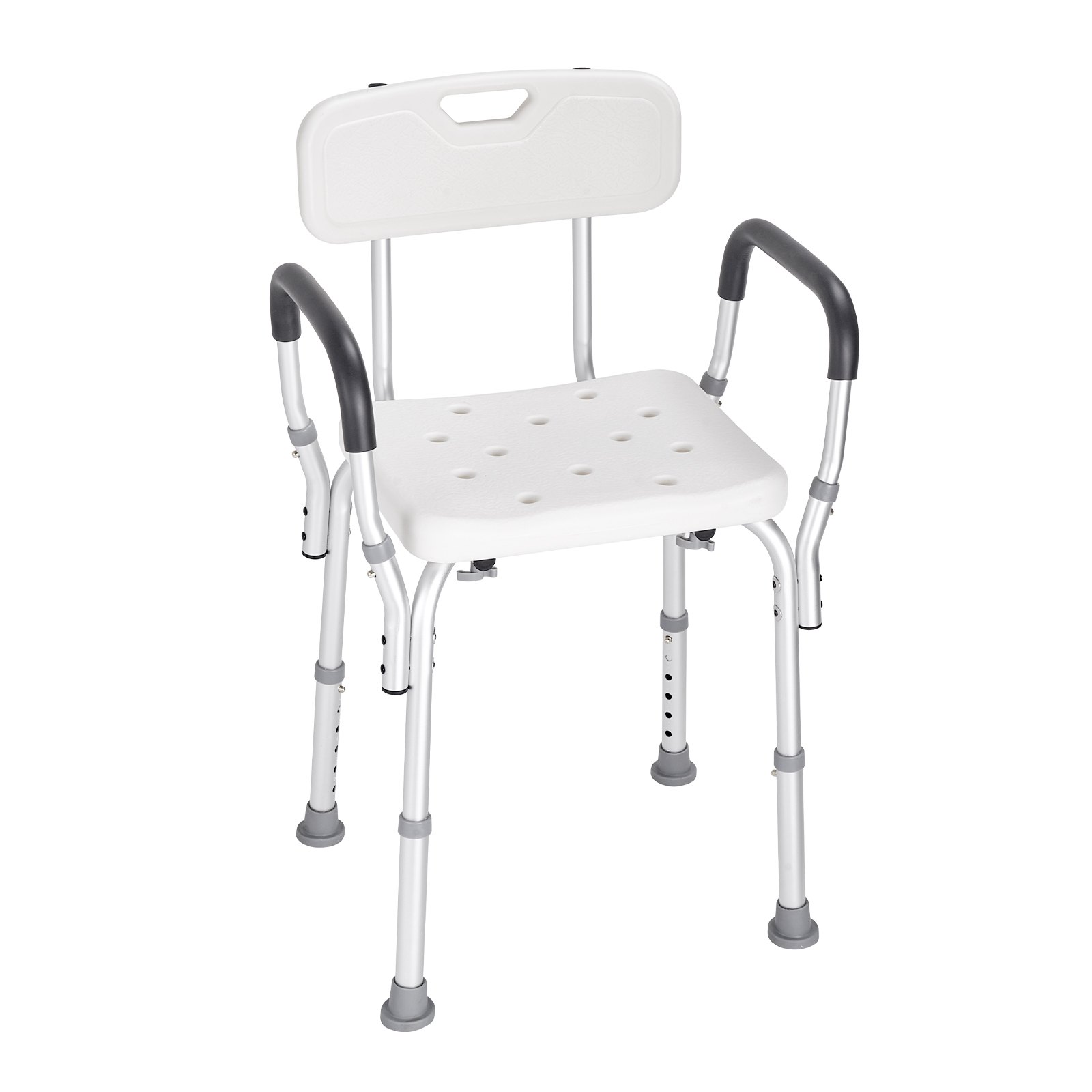 VEVOR Shower Stool/Chair, Height Adjustable 390-520 mm, Bathroom Stool/Seat, 158.8 kg Load Capacity, Sturdy Shower Stool/Shower Aid/Bathtub Grab Bar, Aluminum Alloy Frame, White Shower Seat