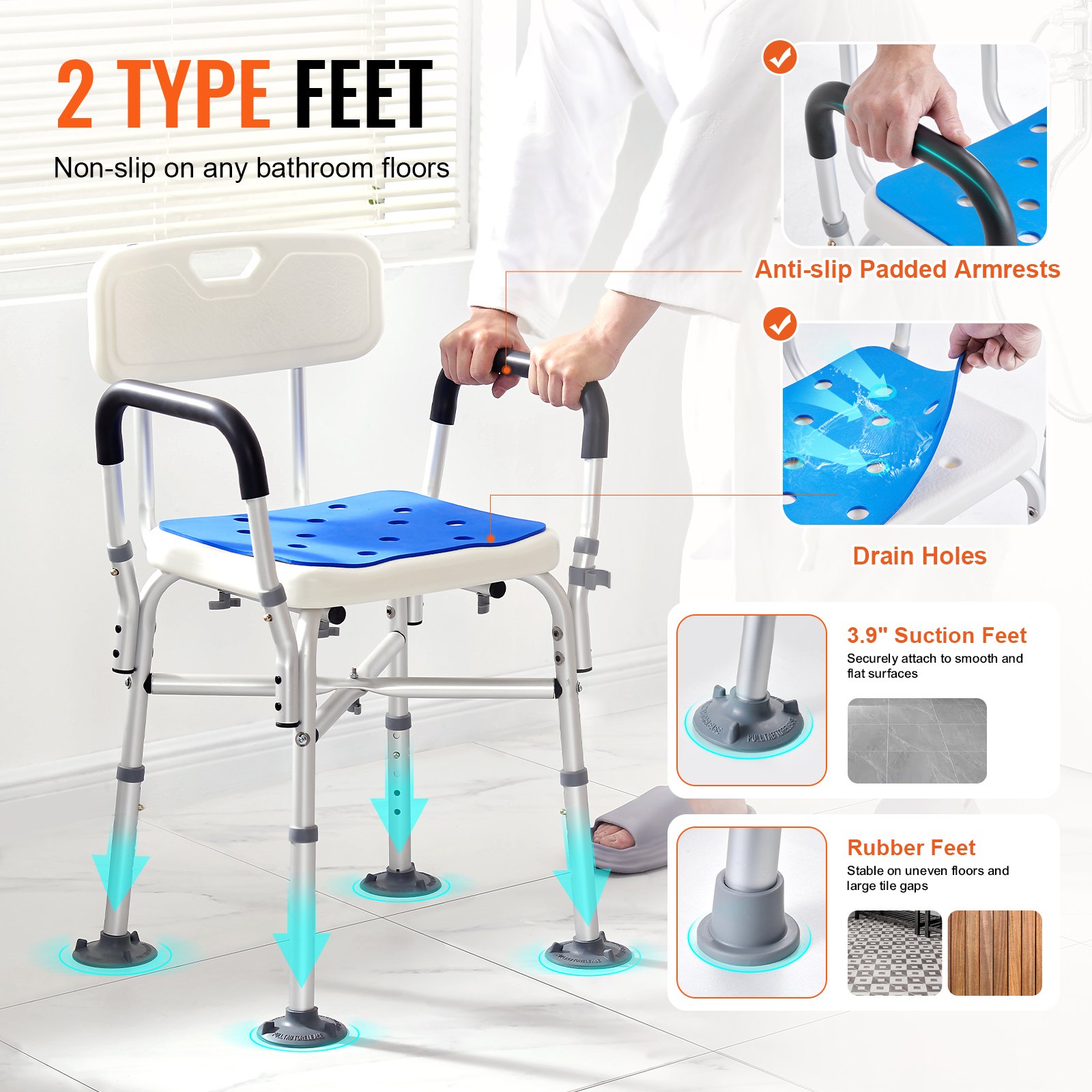 VEVOR Asiento de ducha Silla de ducha Altura ajustable 400 lbs Baño