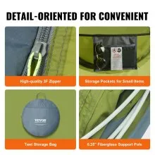 VEVOR Tienda de Campaña para Senderismo 280x202x131 cm para 4 Personas Impermeable Instalación Fácil con Puerta y Ventana para Camping al Aire Libre, Senderismo, Caza, Viajes de Montañismo, Verde