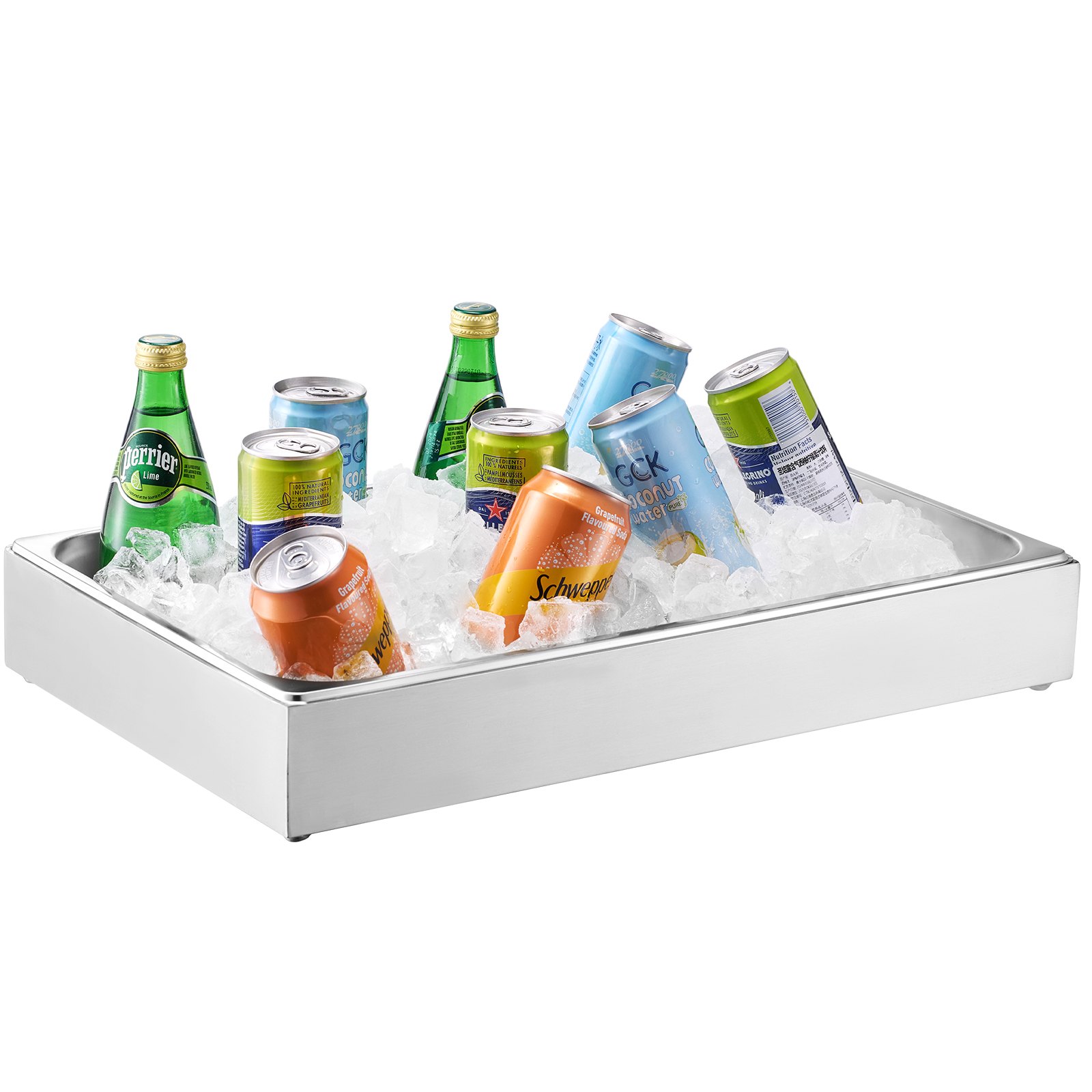 VEVOR Contenedor de Exhibición para Servir Alimentos sobre Encimera, de Acero Inoxidable, con Tapa Transparente y 3 Bandejas de Hielo, para Restaurante, Hotel, Cocina, Fiesta, 546 x 365 x 245 mm