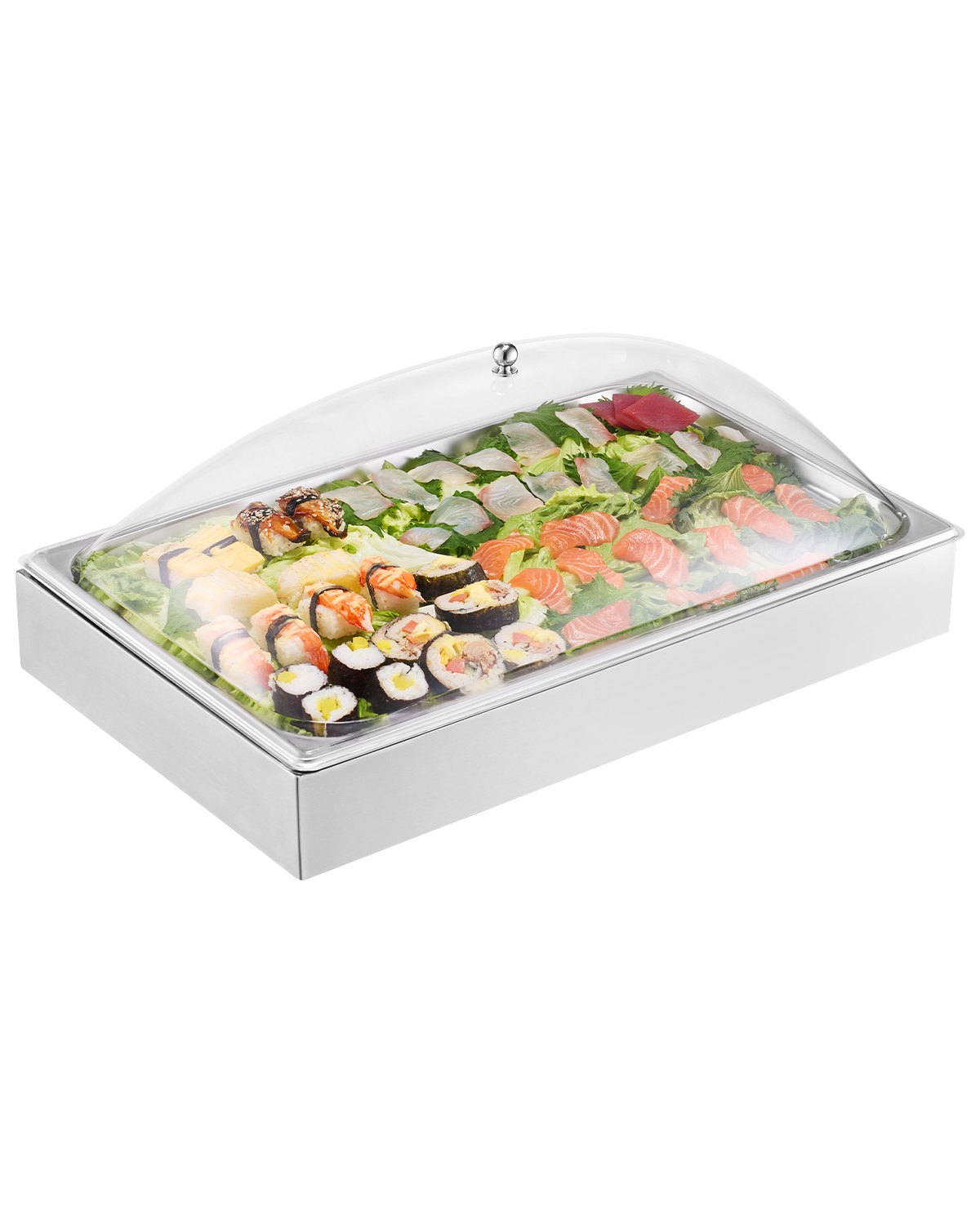 VEVOR Serving Container Buffet Container Gastronorm Container made of stainless steel (1 container), presentation stand with transparent arched lid & 3 ice cube trays for restaurant hotel kitchen