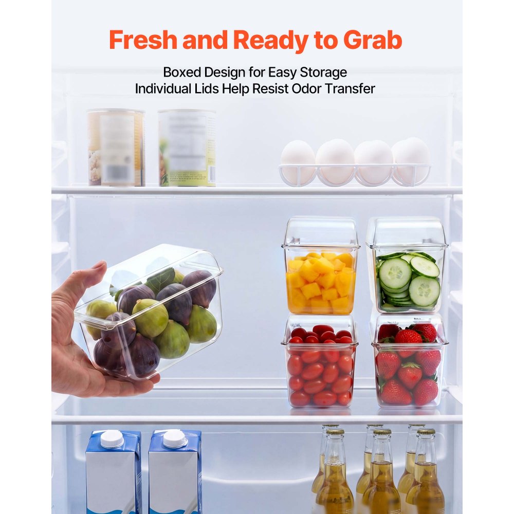 VEVOR Contenedor de Ingredientes de PET, 5 Compartimentos Separados con Tapa, Recipiente para Ingredientes para Frutas y Verduras, Cajas de Condimentos para Bufés, Restaurantes, Hoteles, Cocinas